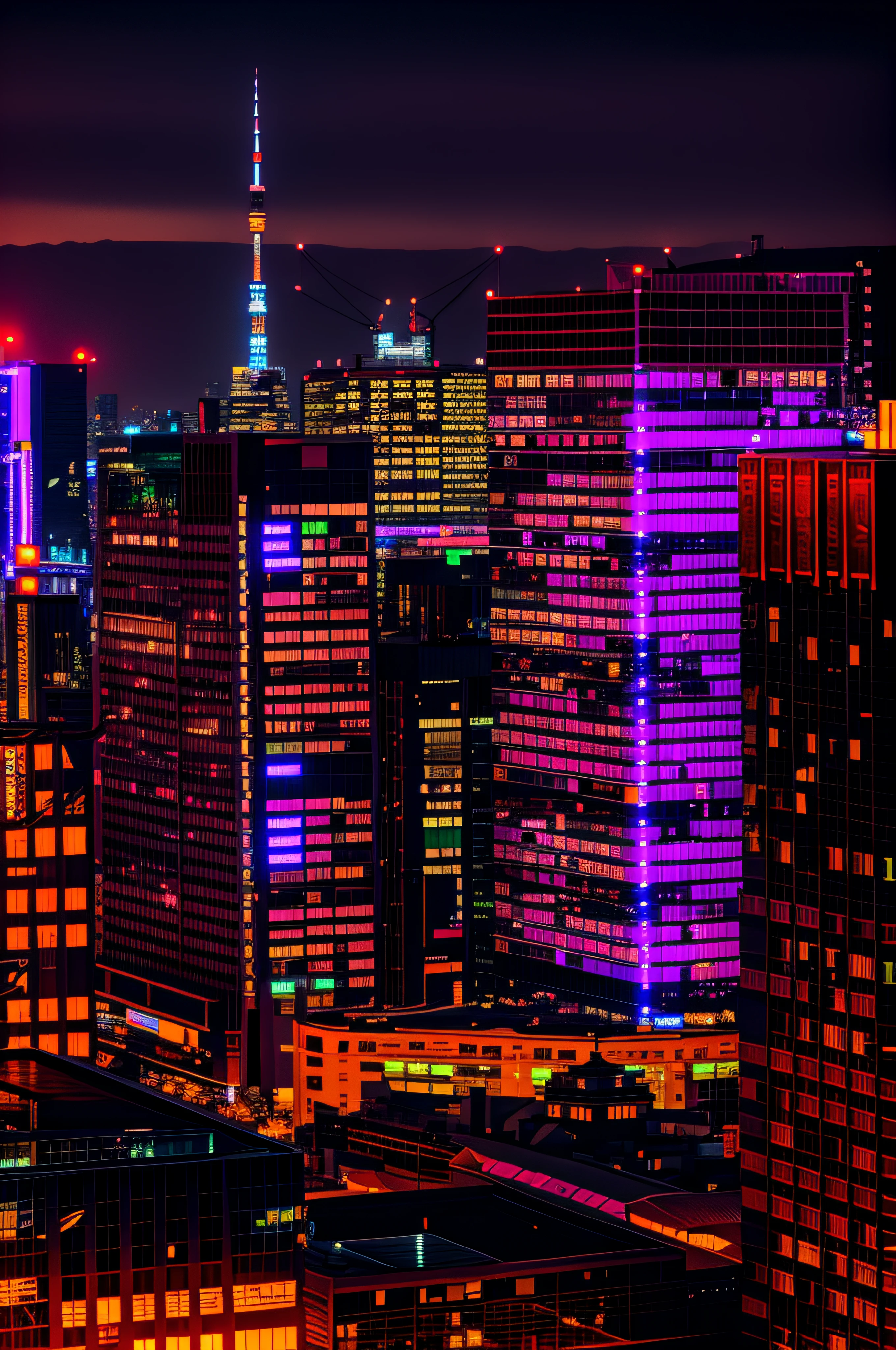 Arafatua in the city at night with the clock tower in the background, in tokyo at night, night tokyo metropoly, Tokyo at night, Tokyo city in the background, TOKYOcty, beautifully lit buildings, Modern Tokyo, golden hour in tokyo, tokio city, tokio futuristic in background, tokyo in the background, tokyo streets, 『Cyberpunk Knight』On the rooftop