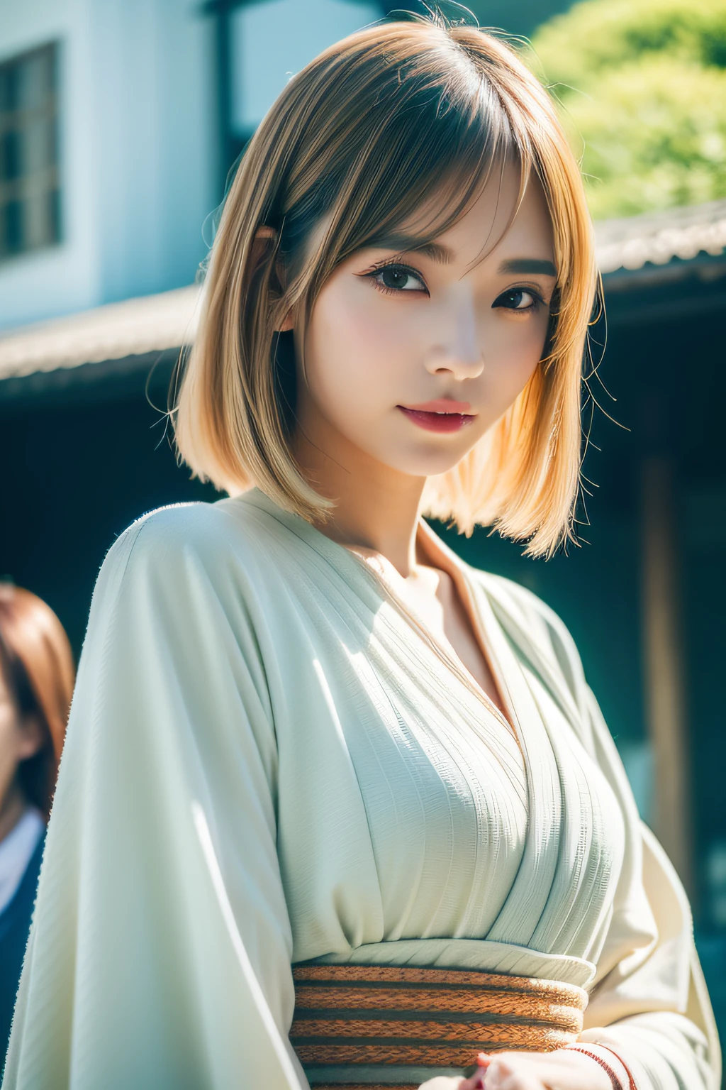Close up photo of a girl、shorth hair、blonde  hair、Wearing a kimono、Hot spring in the background、Natural hot springs
Highest Quality、realisitic、Photorealsitic、(intricate detailes:1.2)、(delicate detail)、(ciinematic light、best quality backlight)、Clear Line、foco nítido、Lifelike face、Detailed face
Unity 8K Wallpapers、超A high resolution、(Photorealsitic:1.4)、looking at the viewers、full body Esbian、matsuri、In the street、temple