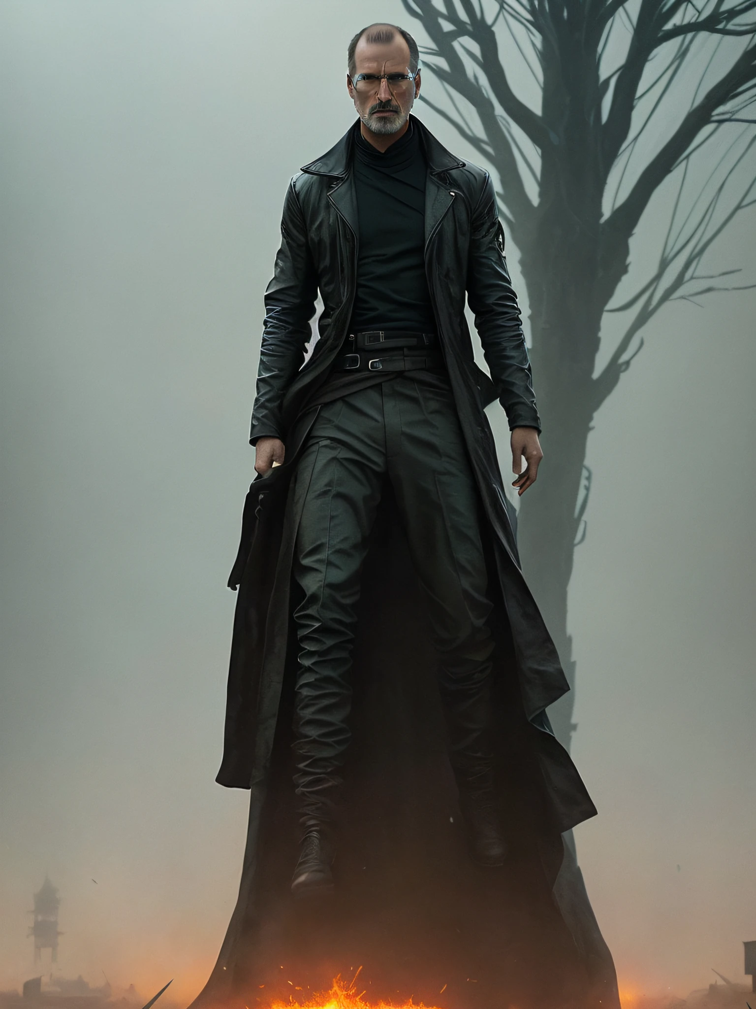 Steve Jobs de Blade Runner 2049, (poster: 1.6), Poster on the wall, nostalgia, Movie Poster, (retrato: 1.3), (((Changshan Tang Traje negro)))
((Huge dead white tree in the background))
((textura de piel ultradetalada)), intrincadamente detallada, detalles finos, hiperdetallada, Trazado de rayos, Sub-Surface Scatterring, diffuse soft lighting, poca profundidad de campo, por Oliver Weather, intrincado, Alto detalle, foco nítido, dramatic art, pintura fotorrealista de Denis Villeneuve,