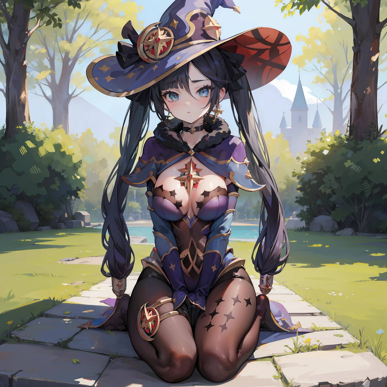 (masterpiece),best quality, expressive eyes, perfect face,w sitting, w sitting on ground, legs on ground, arms between legs, bot arms between legs,1girl,
big breast, H-cup, good breast,monadef
monarnd,
monastarpact,