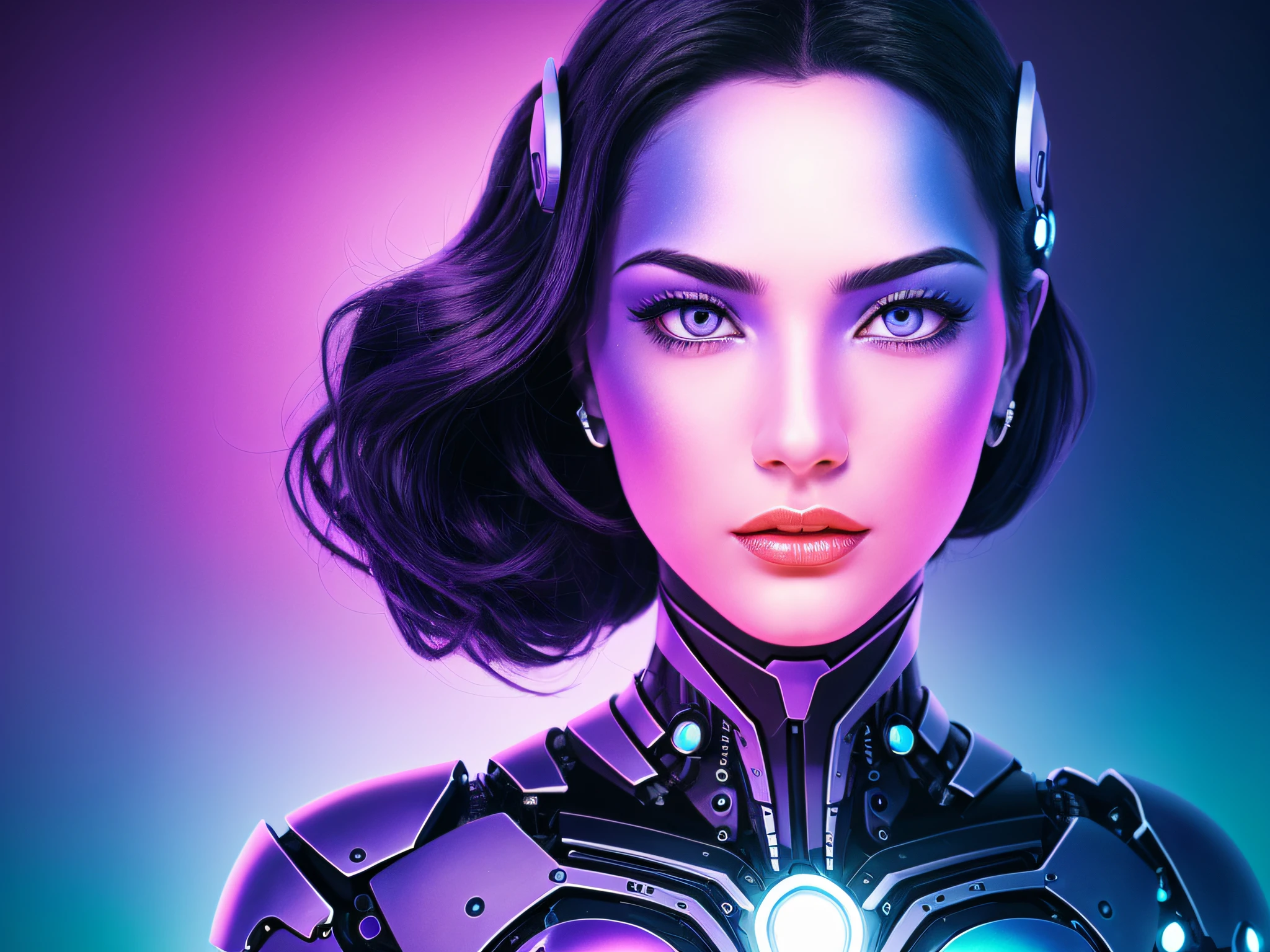 Cyborg Godess bluish gradient purple --auto