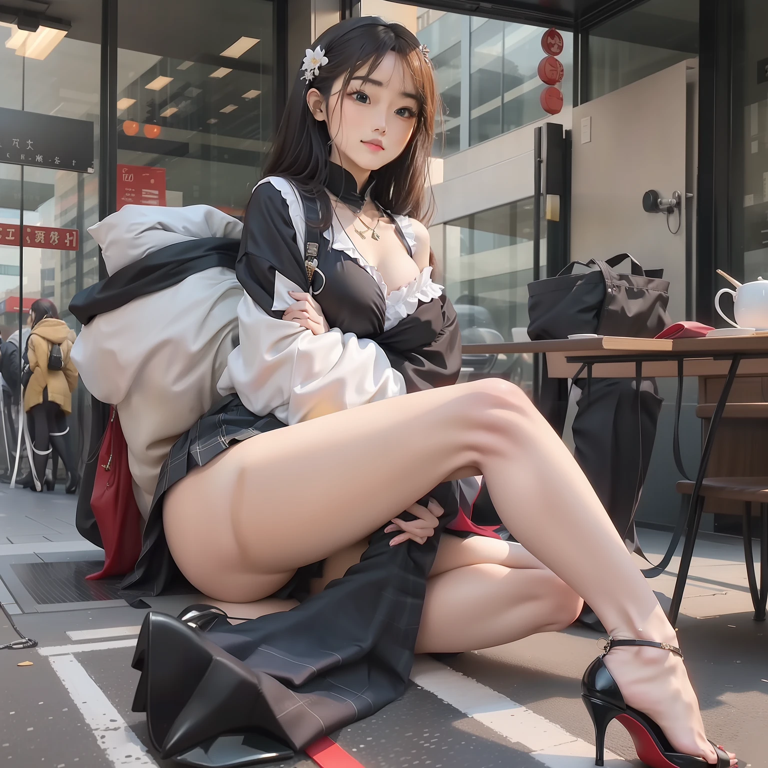 Miku Nakano,The quintile bride,Sanjiu,校服,pleatedskirt,Plaid skirts,Gorgeous jewelry,There must be only one person in the whole picture,All high heels must be displayed in their entirety,The entire leg must be displayed in its entirety, And must wear extra-long gloves,Stockings are mandatory,High heels must be worn,It is forbidden to appear men,Must be a full-body image,anatomy correct,(realisticlying,tmasterpiece,The best quality,hyper HD,The is very detailed,cinmatic lighting),(delicated face,best qualtiy,very detailed eyes and faces,Amazing beauty)
