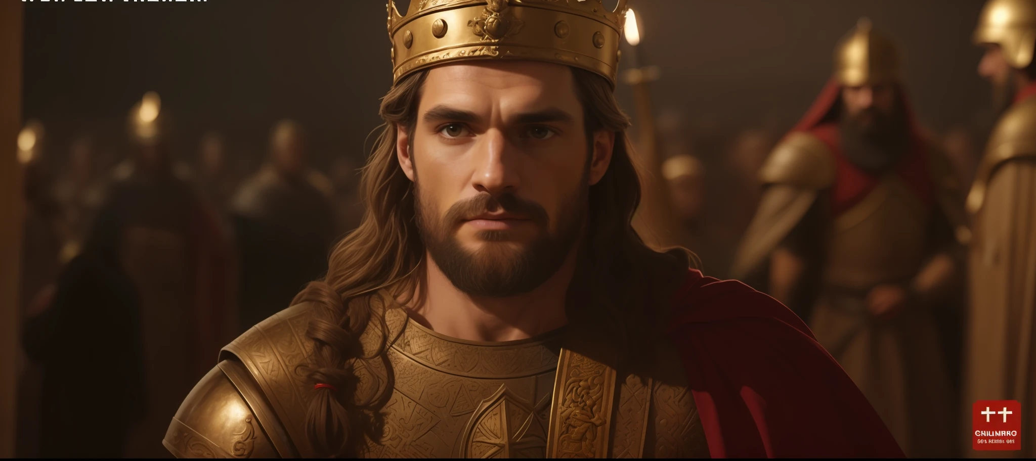 a man with a crown on his head in a crowd, king richard the lionheart, Velho Rei Medieval, Henry Cavill como um deus grego, biblical epic movie, Nicolau, Rei Artur, Rei Viking, Grande Rei de Stovokor, epic viking king, Willem Dafoe em Plague Knight, Bryan Cranston como Thor, Guilherme Dafoe, usando coroa de reis
