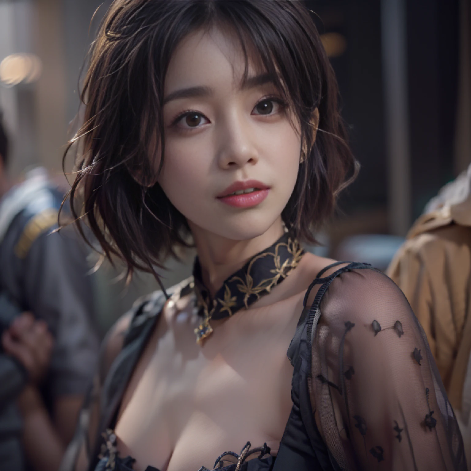 Nikon RAW photos,8K quality,Fujifilm XT3,tmasterpiece,best qualtiy,realisticlying,ultra - detailed,1 girl,独奏,rich facial detail,ID photo,with short black hair,Professional Dress