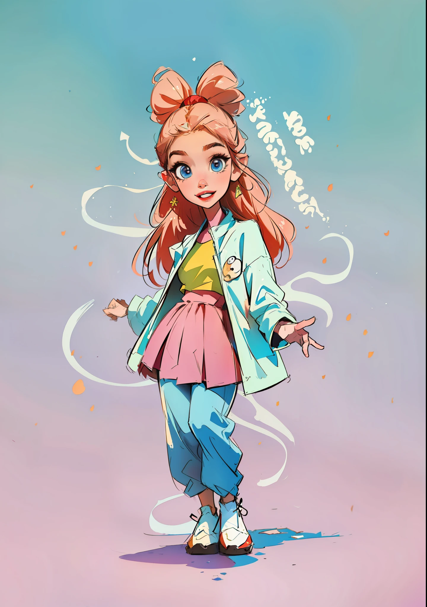 mulher, estilo dos desenhos animados, sorrindo, Estilo Pixar.