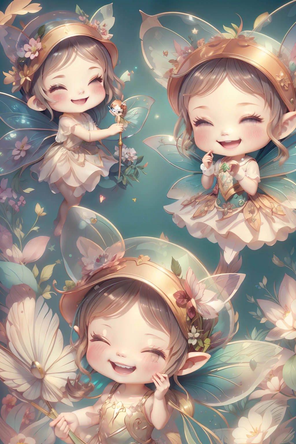 Cute fairy with a sense of transparency、Bright smile、Have fun playing、Beautiful background、Bright background、Green background