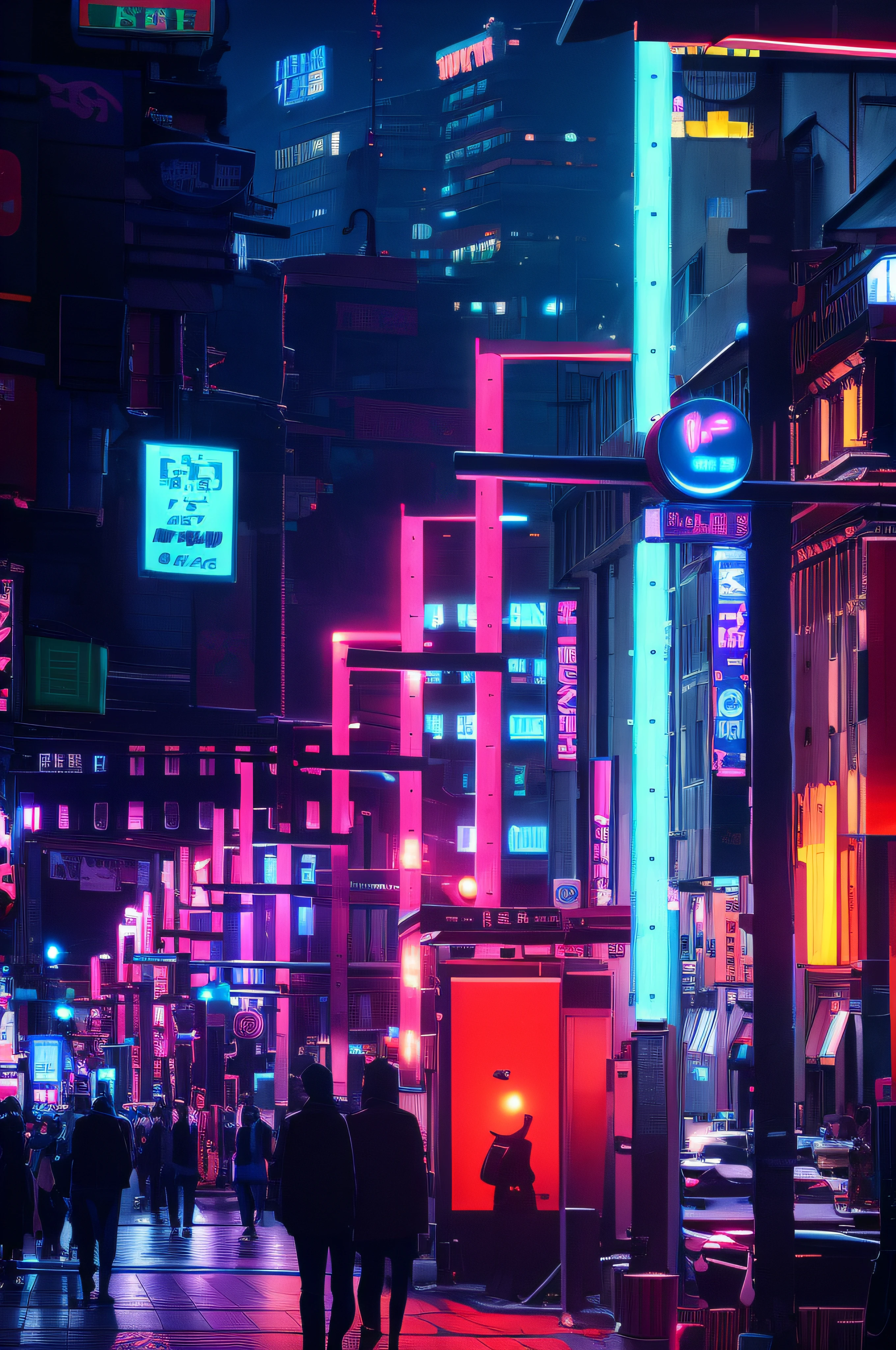 Pedestrians walk through busy city streets with skyscrapers at night, City LED Light, in city street at night, Neon lights above the shop, japanese downtown, in tokyo at night, Urban Lighting, bright neon lights from the city, Lighting, LED lights around the location, VFX Powers at Night in the City, City Neon Lights, Outside Neon Lights, City Midnight Neon Lights