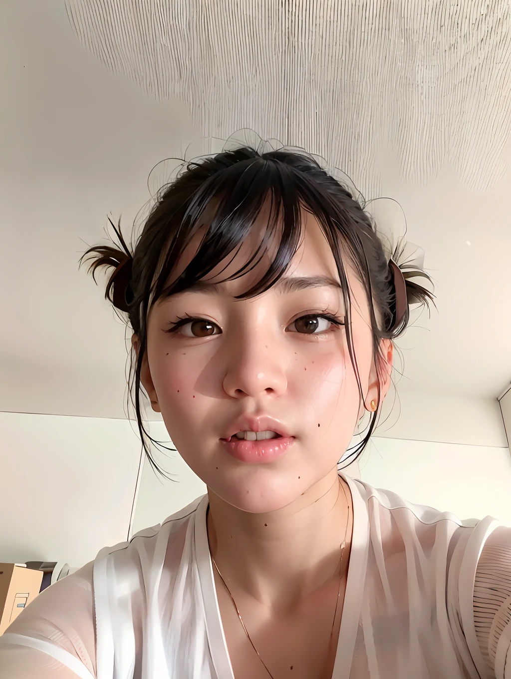 there is a woman taking a selfie with her cell phone, cute natural anime face, japanese facial features, Young cute face, clear cute face, headshot photo, 8K selfie photo, the face of a beautiful Japanese girl, cute - fine - face, taken with sony alpha 9, young cute wan asian face, Sweaty face, girl cute-fine-face