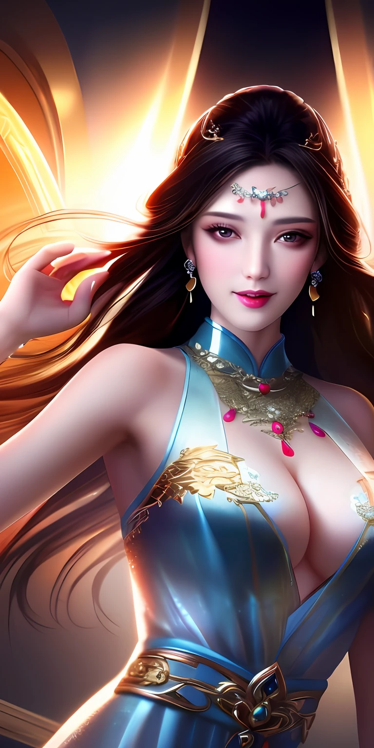 exquisite, masterpiece, high resolution, 1girl, sheer silk cheongsam, beauty face, hair ornament, eye line, smile, closed mouth, lips, dress, hair ornament, necklace, jewel, long hair, earrings, beauty face, upon_body, tyndall effect, photorealistic, dark studio, rim lighting, two-tone lighting, (high detail skin: 1.2), 8k uhd, DSLR, soft lighting, high quality, volumetric lighting, candid, photography, high resolution, 4k, 8k, bokeh