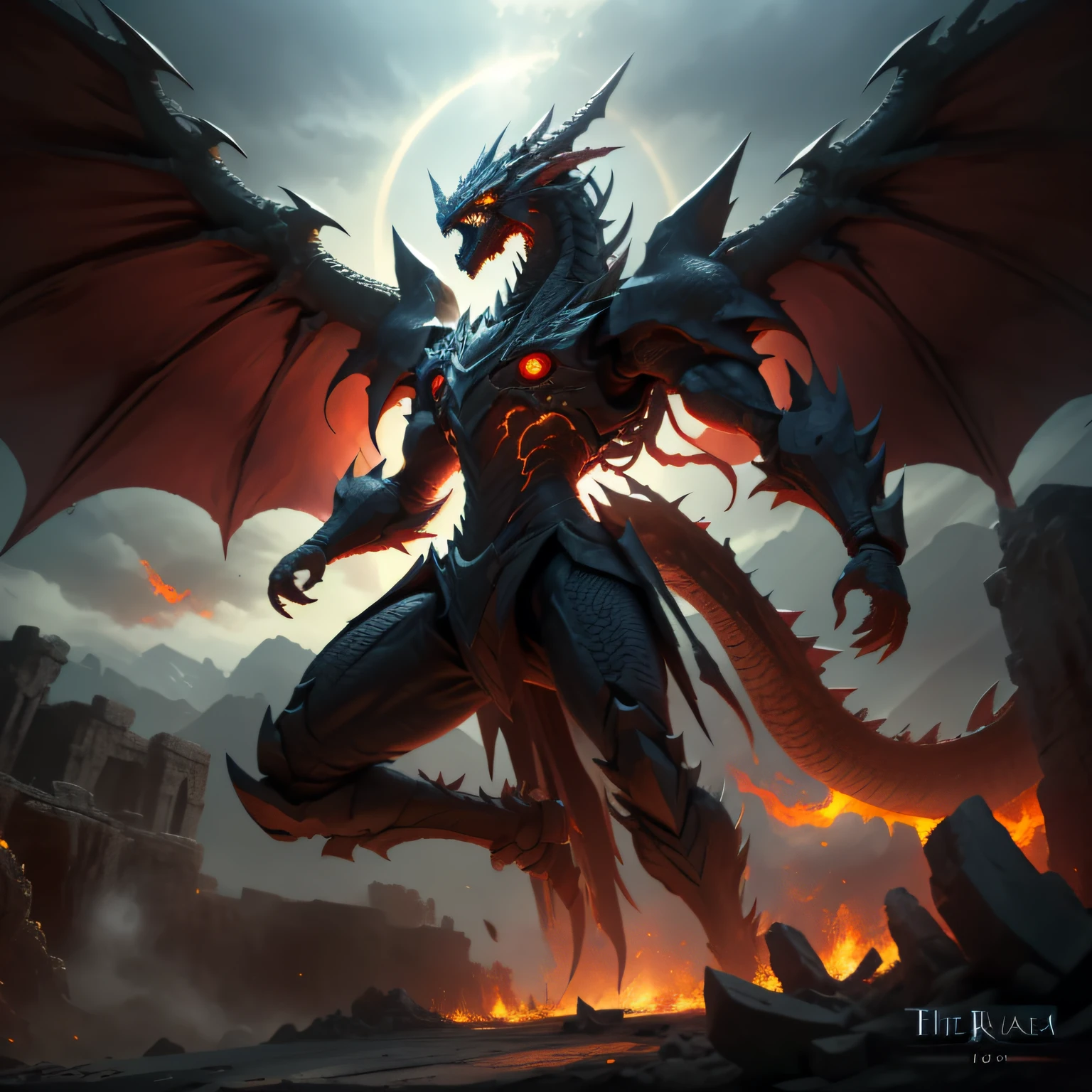 The red dragon is an imposing creature, whose muscular and powerful body is covered by scarlet scales. Cada escama brilha intensamente sob a luz do sol, refletindo um calor ardente que irradia de sua pele. His appearance is fierce and intimidating, making it clear that he is a formidable force to be reckoned with. His green eyes sparkle with a shrewd intelligence and a touch of malice. They are able to hypnotize those who dare to face them directly, conveying a sense of power and mystery. These green eyes reveal the dragon's ancestral wisdom, a consciousness that crosses centuries of history. Ao longo de sua espinha, fileiras de espinhos amarelos se destacam, creating a vivid contrast with the red color of their scales. These sharp thorns are not just a form of defense, but also an impressive display of his ferocity. When the dragon rises in all its glory, the thorns seem to glow like lightning, increasing the impact of your presence. The wings of the red dragon are powerful and membranous, allowing him to dominate the skies with agility and speed. Quando ele voa, The sound of the flapping of his wings is like the roar of distant thunder, anunciando sua chegada com grande impacto. The fire that dwells within the dragon is the embodiment of the power of nature. Its scarlet breath is able to turn the landscape into ashes and smoke, as its flames dance with a mesmerizing glow. He is a destructive and formidable force, but also a symbol of renewal and regeneration, ((Estilo wyvern)), (Modelo de dragão de Game of Thrones)), ((wiverne))