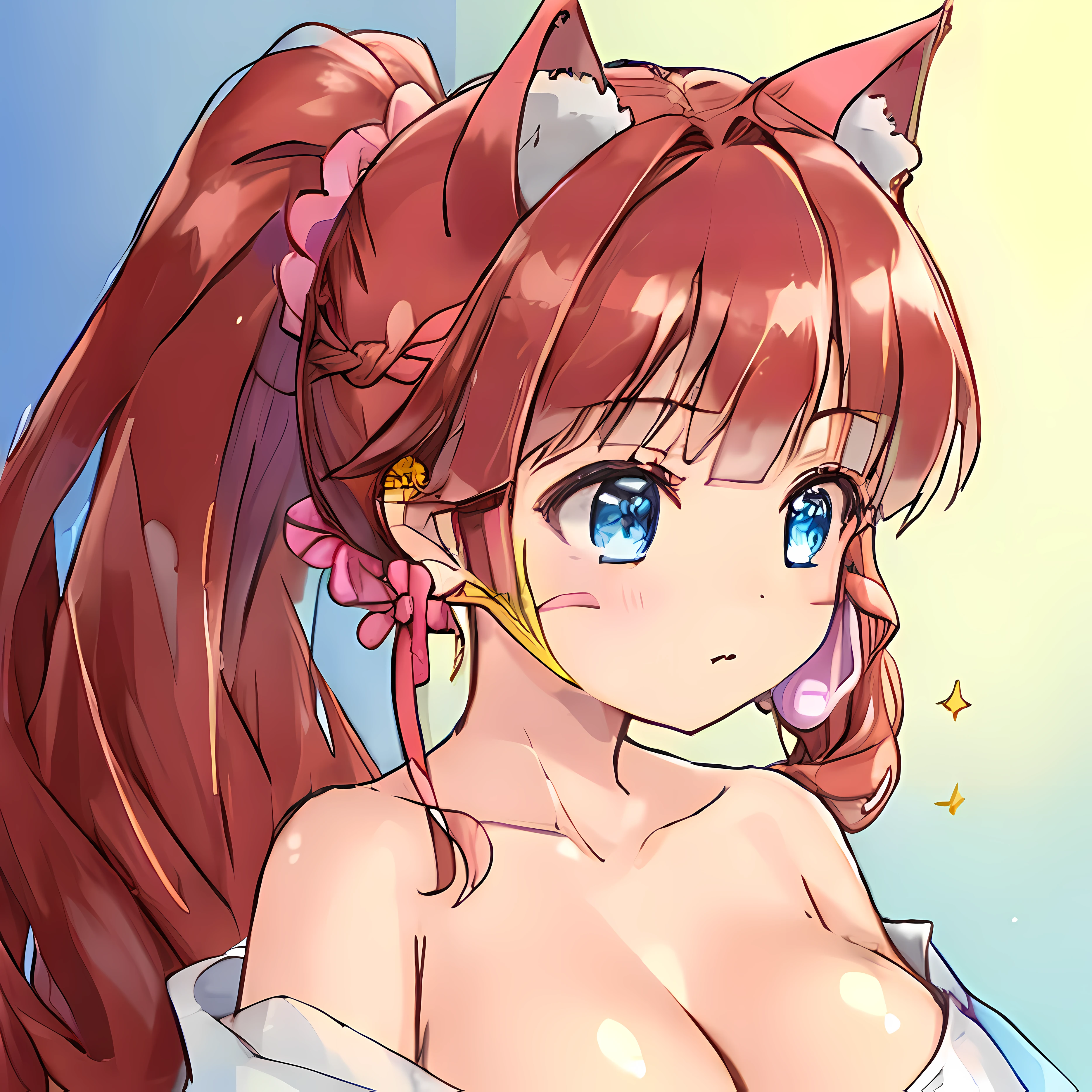 (Scribble on the face:1.8),(Highly detailed CG Unity 8k wallpaper), (Best Quality), (Super Detail), (Best Illustration), (Best Shadow), POV, Realistic lighting and shading, Natural light, Lens flare effect, BREAK, 1 beautiful girl, Solo,(Cute:1.5),(Chibi:0.8), (kawaii:1.5),(Lori:0.5), BREAK, ( ( girl), Very detailed, colourfull, highest details, BREAK, (Huge breasts: 1. 2,), Clear skin, Beautiful skin, Shy skin, 1 beautiful girl, Brown hair, (Cat ears, Ponytail, medium-Long hair: 1. 2), (Light blue eyes, long eyelashes, Double eyelids: 1. 2), Solo, gleaming skin, BREAK, (Turning red:1.2), (She has her hair tied in a bun.:1.0), (Barefoot with colorful nails:1.0), (barechested:1.2), (pink scrunchie:1.0), (star-shaped earring:1.1), (Lace headband:1.0), (Cute Accessories:1.3), (Angle from the back,a bed,Sleeping face down:1.1),(Massage room background),