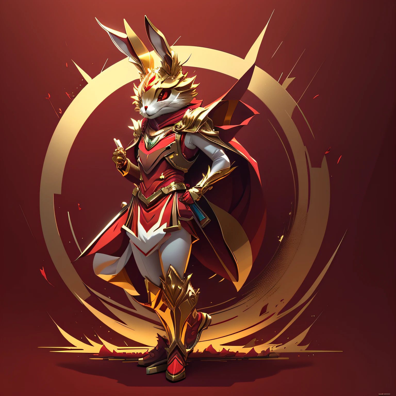 Three View，full body shot shot，Game character design 1 rabbit，IP design，golden，red colour，Single background,--AR 16：12 - Style expression