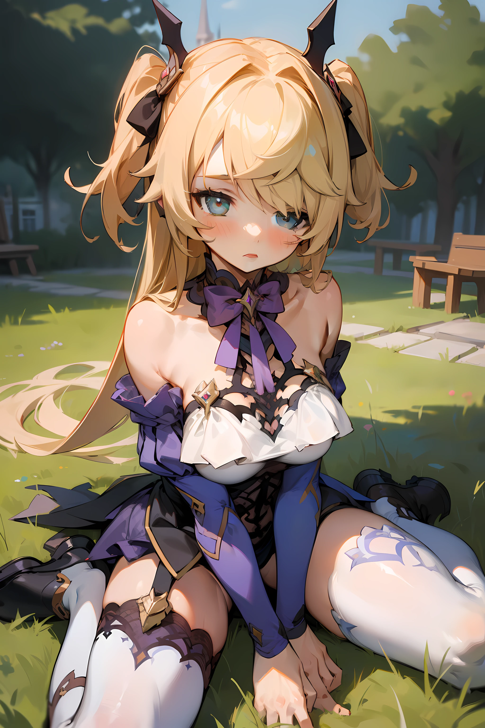 (masterpiece),best quality, expressive eyes, perfect face,w sitting, w sitting on ground, legs on ground, arms between legs, bot arms between legs,1girl,
big breast, H-cup, good breast,fischldef,
fischlein,
fischlrnd,blush