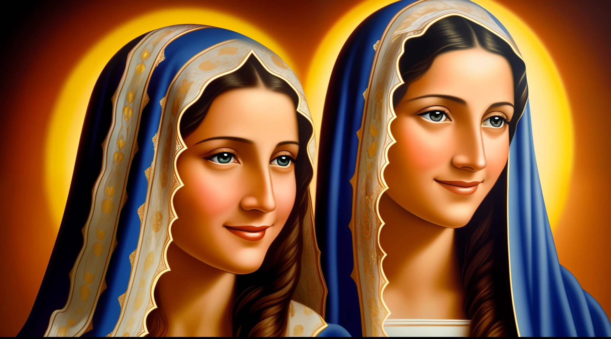 retrato de mulher linda, morena, cabelos pretos, olhar doce, leve sorriso, look of compassion, virgem maria, Blessed Mother, foto realista, detalhes perfeito, with a veil over his head, toda iluminada, mother of Jesus, one image