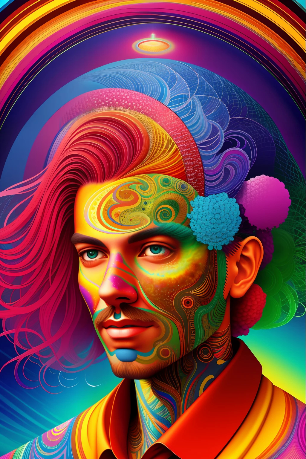 a painting of a giant head with a lot of stuff on it, psychedelic surreal art, estilo dan mumford e alex grey, psychedelic illustration, hyper detailed visionary art, Hyper Visionary Art - Detailed, psychedelic artwork, surreal + altamente detalhado, arte digital altamente detalhada 4k, arte psytrance, Directed by: Justino Geraldo, arte digital detalhada 4K, Arte Trippy, design surreal