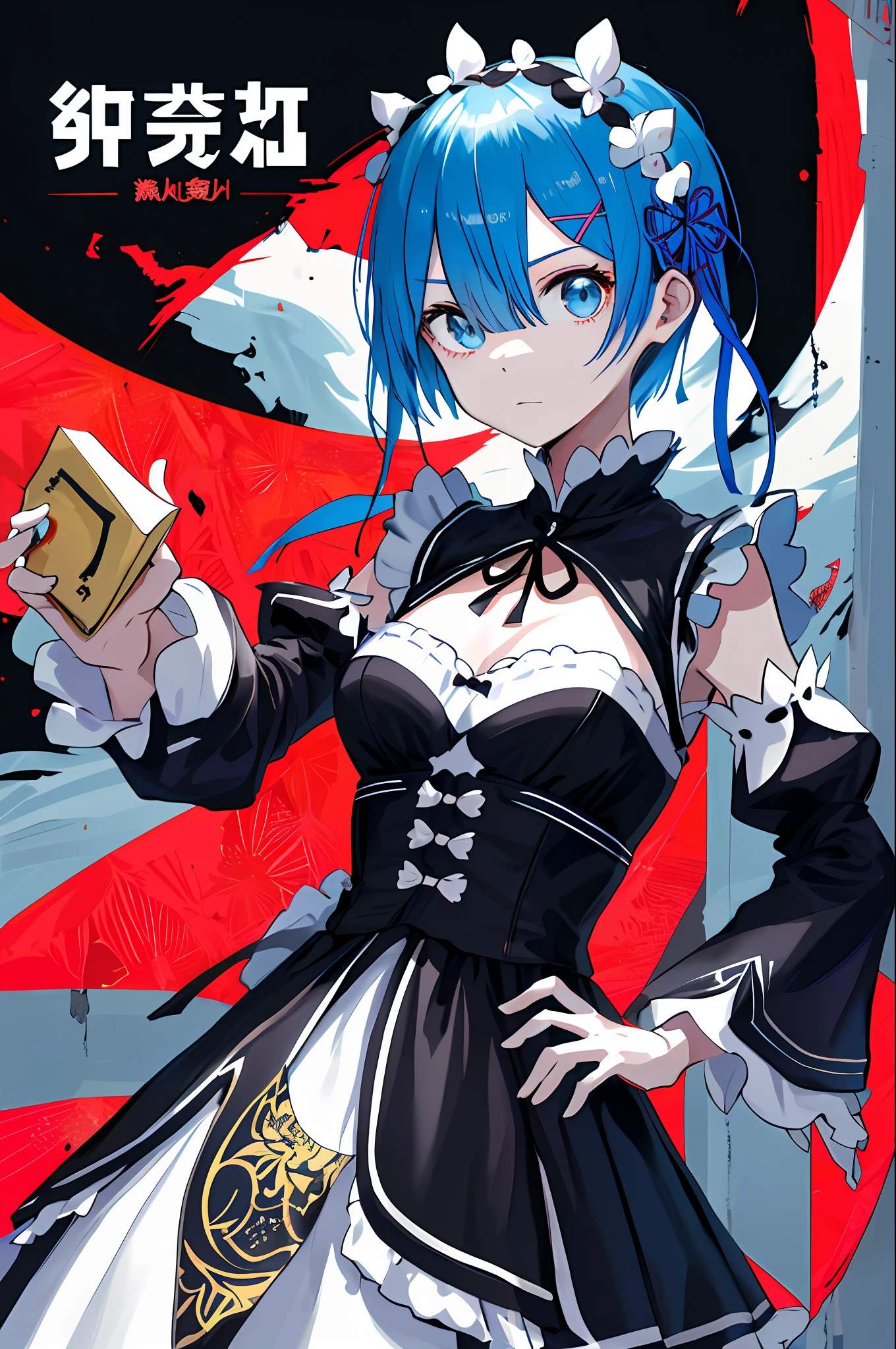 "Blue hair，rem（Re：Zero），[ssmile]，Be red in the face，Castle view，tmasterpiece，best images quality，best illuminate，A single girl in a dress，moderately sized breasts，shyexpression(((dramatic))), (((gritty))), (((intense))) The movie poster features a young woman as the central character。She stands confidently in the center of the poster，Dress in fashion-forward clothing，with a determined expression on her face。The background is dark and gritty，There is a sense of danger and a strong feeling。The text is bold and eye-catching，With catchy slogans，Adds to the overall drama and excitement。The color palette is dominated by dark colors，Dotted with bright colors，Make the poster dynamic and visually striking，tachi-e (magazine:1.3), (cover-style:1.3), fashionable, woman, vibrant, outfit, posing, front,rich colourful，dyna，Background with，element in，self-assured，Expressing the，halter，statement，attachment，A majestic，coil，Runt，Touching pubic area，Scenes，text，Cover of a，boldness，attention-grabbing，titles，Fashionab，typeface，Catchy，titles，more big，smart、moderno、Trendy、focus-on、Fashionab