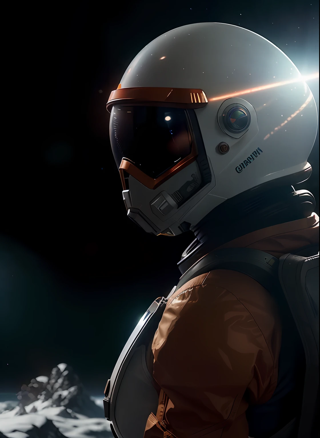 Highly detailed RAW color Photo, Rear Angle, Full Body, of (female space soldier, wearing orange and white space suit, helmet, tined face shield, rebreather, accentuated booty), outdoors, (looking up at advanced alien structure, on alien planet), toned body, big butt, (sci-fi), (mountains:1.1), (lush green vegetation), (two moons in sky:0.8), (highly detailed, hyperdetailed, intricate), (lens flare:0.7), (bloom:0.7), particle effects, raytracing, cinematic lighting, shallow depth of field, photographed on a Sony Alpha 1, 50mm wide angle lens, sharp focus, cinematic film still from Gravity 2013