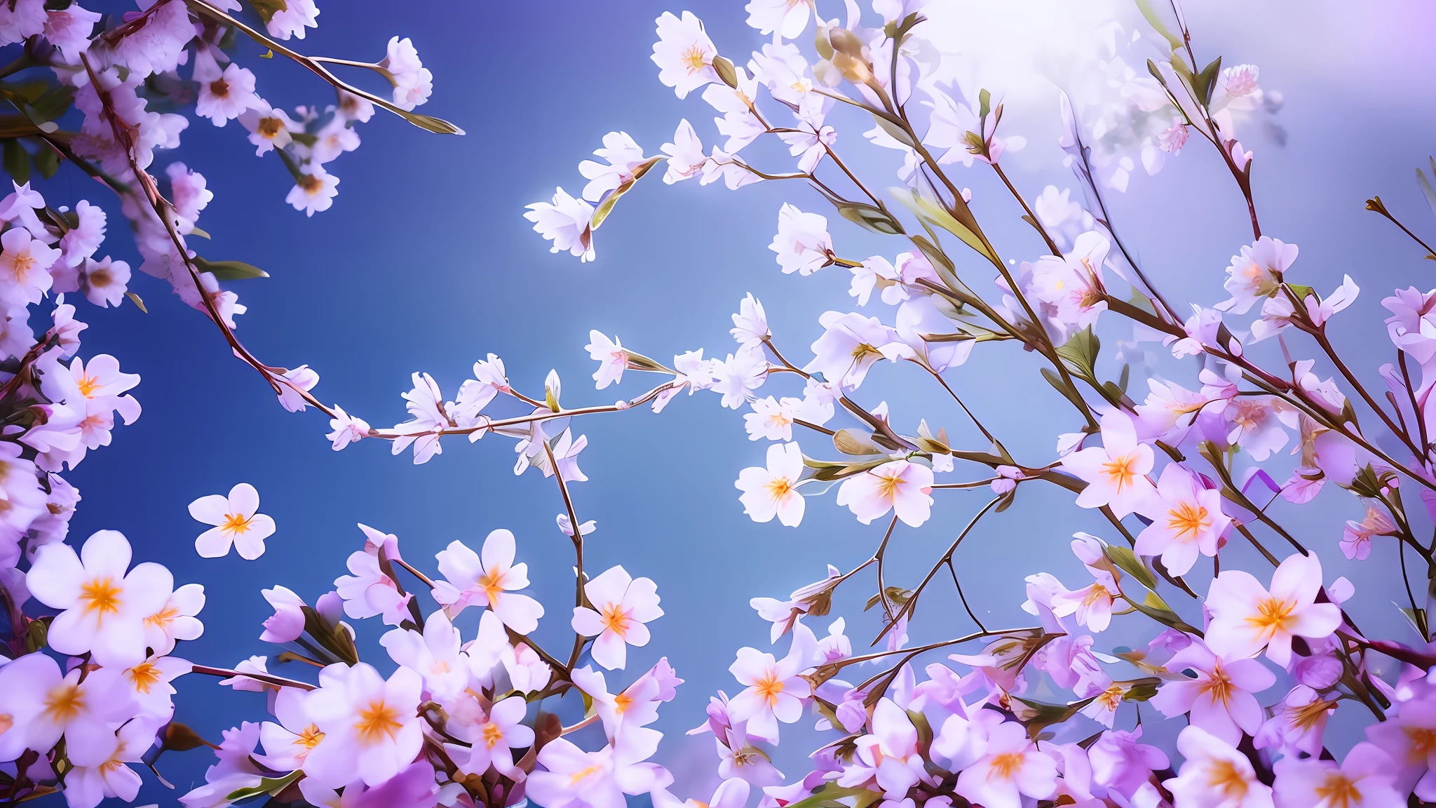 A bouquet of white plum blossoms, ultra-transparent, holy light, beautiful spectral light, dew on petals, twinkle, morning background, transparent droplets, reflected light, bright, light flowing inward, optical, portrait silhouette, sharp focus, magical, intricate, surrealism, fantasy, composition, light, art station trend, pearl, silver patronus cloud pair, caustic surround ray family 16k, ureal ar 23v4 uplight