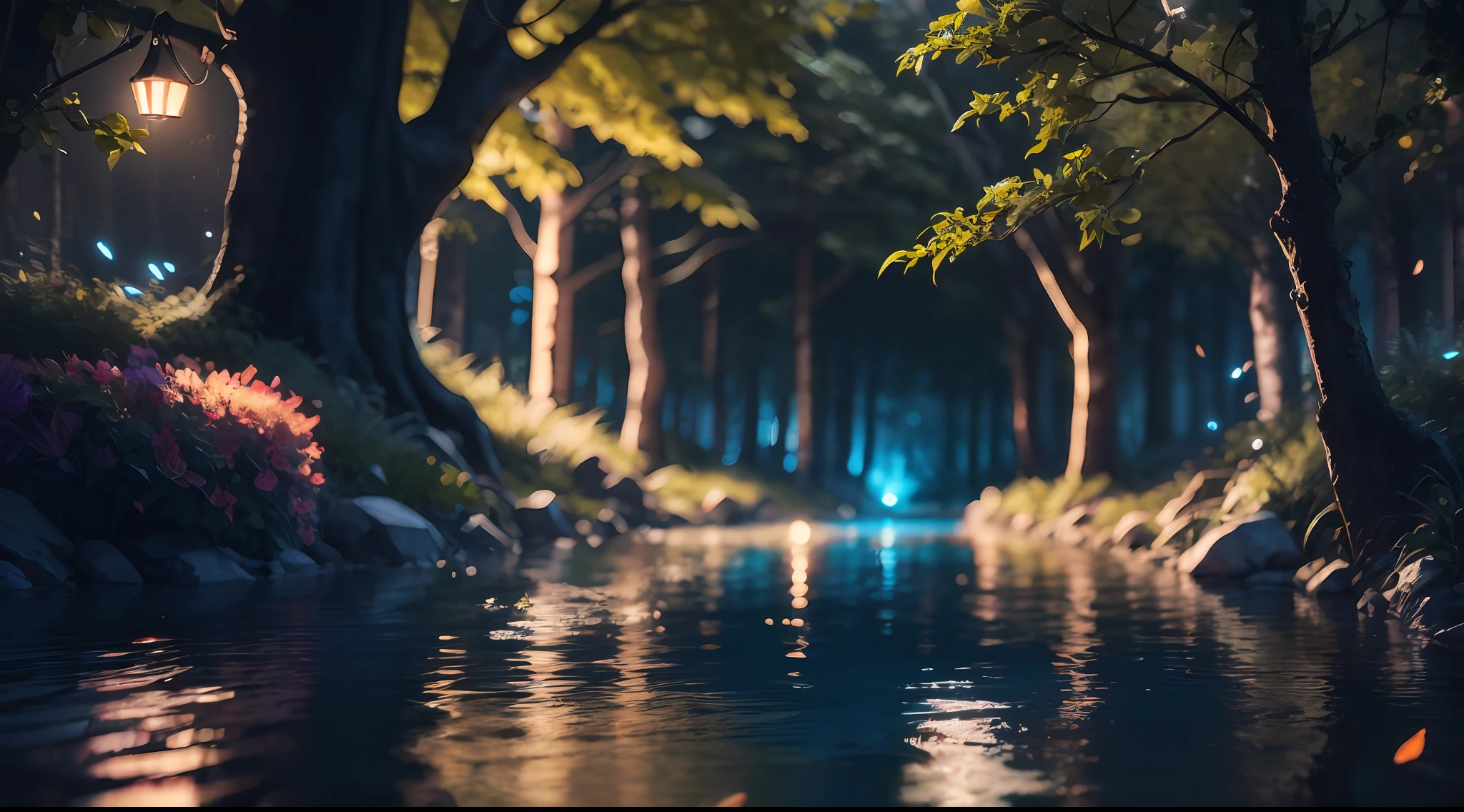 Masterpiece, best quality, (very detailed CG unified 8k wallpaper), (best quality), (best illustration), (best shadow), glowing elf with glowing deer, drinking water in swimming pool, natural elements of forest theme. Mysterious forest, beautiful forest, nature, surrounded by flowers, delicate leaves and branches surrounded by fireflies (natural elements), (jungle theme), (leaves), (branches), (fireflies), (particle effects) and other 3D, octane rendering, ray tracing, super detailed, deer --auto --v6 --s2