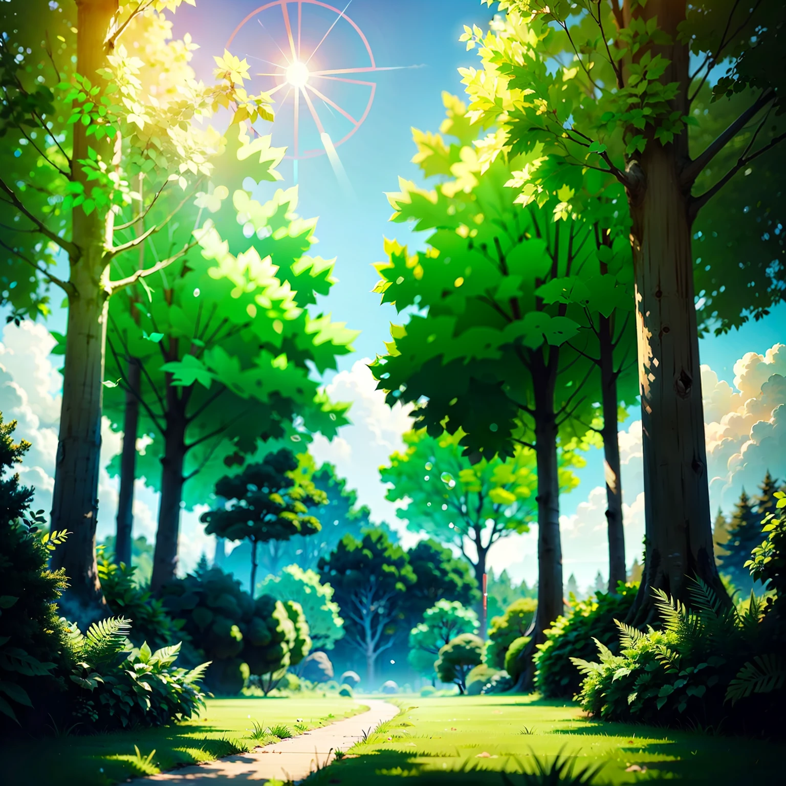 Image of clear sky and greenery trees , not detailed,ar 2:3