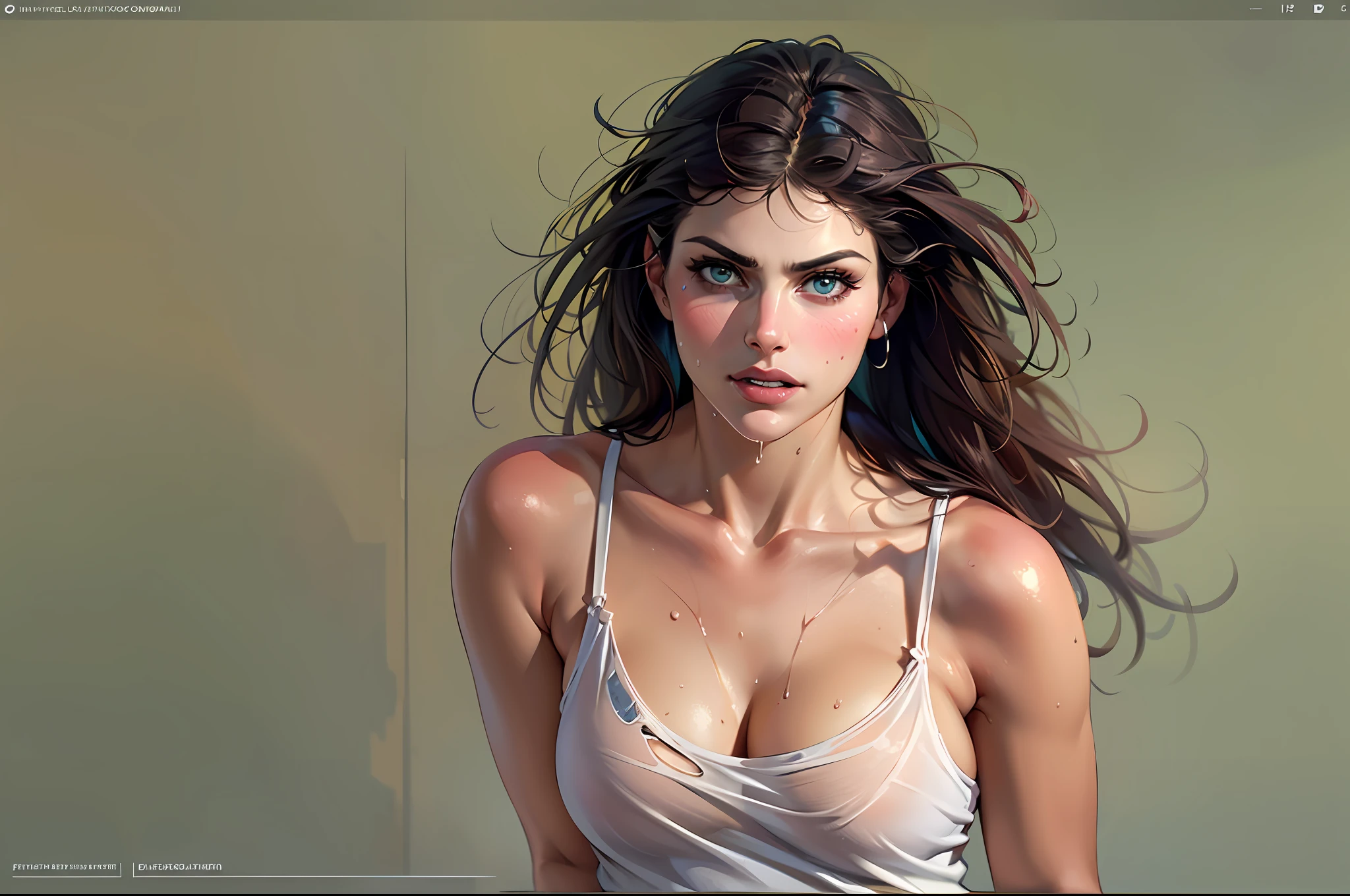 ((1 girl)), (Alexandra Daddario), ripped clothes, fell to the floor, a wet white T-shirt, exposed more than half of her breasts, She tried to cover her breasts with one hand, made her breasts more attractive, Her lower body was wearing torn panties, her other hand seemed to be covering her naked lower body, a blush on her face, her whole body was soaked in sweat, her whole posture was extremely attractive, seductive pose, ((the most beautiful woman in the world)), perfect body, perfect nose, ((well-groomed teeth)), high definition, best quality, ultra-detailed, extremely delicate, high details, ((anatomically correct)), symmetrical face, extremely detailed eyes and face, high quality eyes, UHD, 8k, RAW photo, (Natural light), (professional lighting:1.5), photorealistic, realistic, ((beautiful woman)), goddess, femminine, attractive, ((masterpiece:1.5))