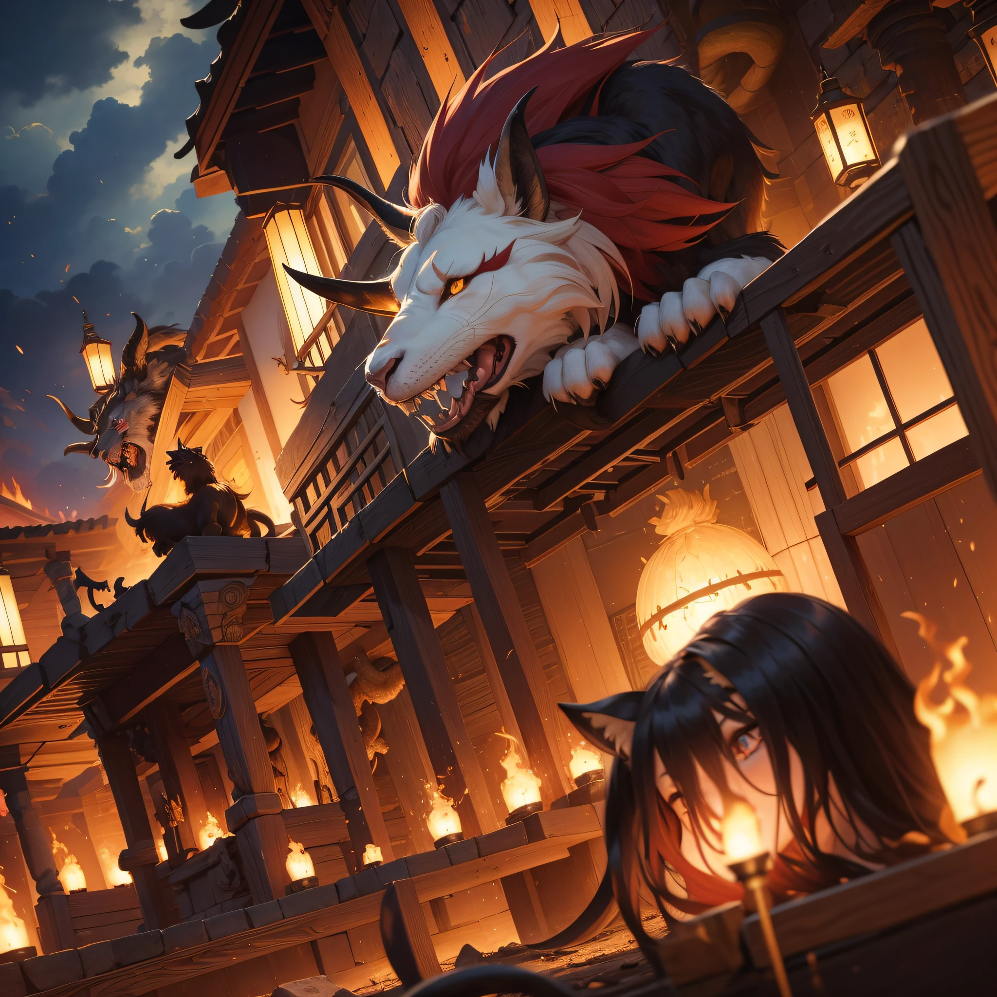 Dynamism,
angry, fangs, red hair, hair between eyes, messy hair, mismatched pupils, fake animal ears, covering, evil, atmospheric perspective, UHD, 8k, best quality, masterpiece
chimera(Chimera)ha、It is an imaginary creature that appears in ancient Greek lore.、It is a being with unique animal characteristics.。Below is、Let's express a general Chimera image with keywords.:
Ancient Greek lore
Fire-breathing lion's head
The body and head of a goat
Snake tail
Horrible appearance
Fierce character
Considered invincible
Challengers against heroes
Representative of yokai and monsters
Chimera、Spit fire on the lion's head、The body and head of a goat、And has an eerie figure with a snake tail。With its ferocious character and powerful power,、Appear in ancient Greek lore and mythology as a challenger to stand up to heroes。