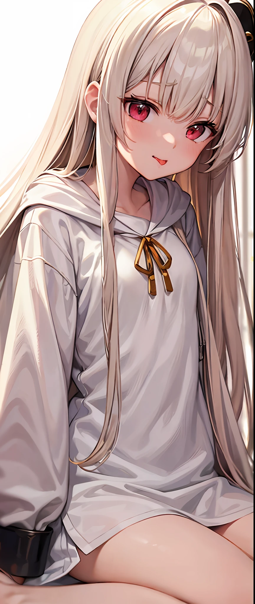 best quality,masterpiece,white background,upper body,Fair skin,blunt bangs,gladient hair,loosen clothing around the neck,look down on,extremely long hair,spreading hair,ivory hair,loafers,wet,,young,girl,drooling face,open one's mouth,looks away,stick out tongue