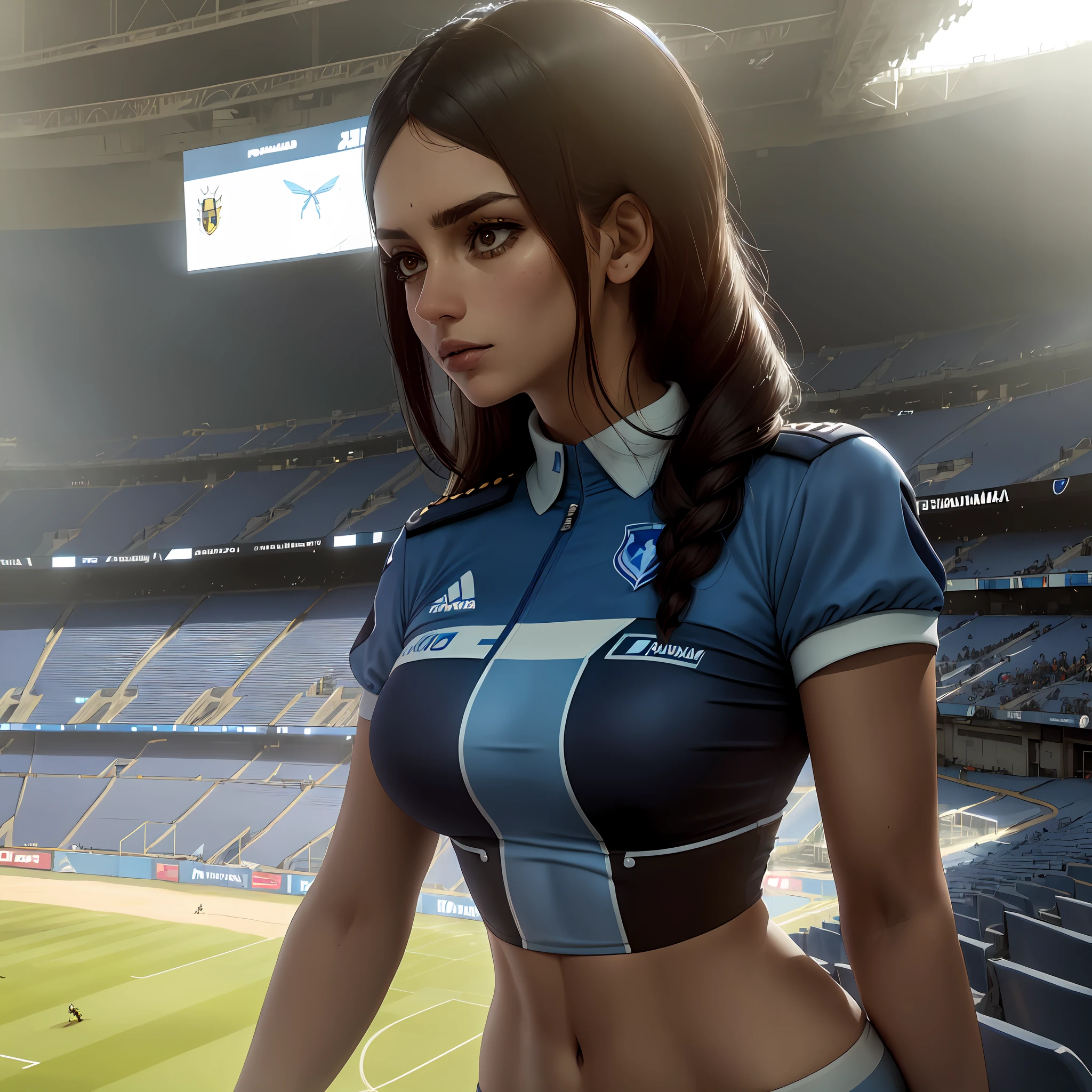 Woman in blue and white uniform standing in a stadium, fernanda suarez, Caroline Gariba, 🐝👗👾, julia sarda, Parece Fabiula Nascimento, linda senhora, Malika Favre, Valentina Embaralhamento, andrea rocha, foto de perfil, Edon Guraziu, imagem de perfil, victoria siemer