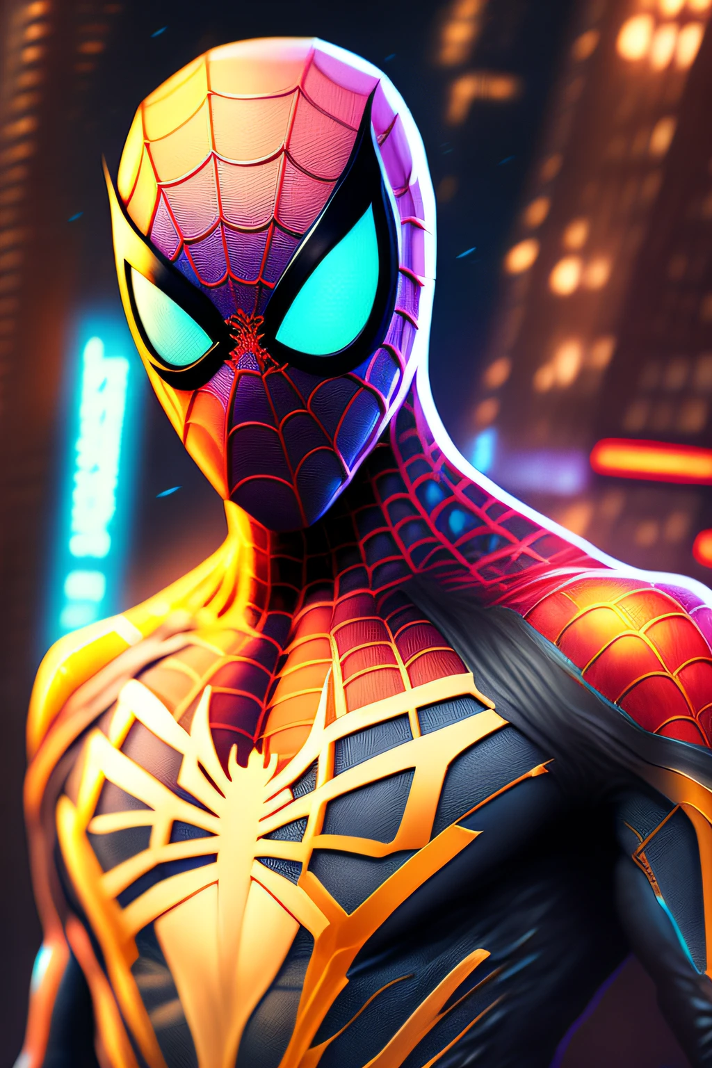 Spider-Man, Cyberpunk, Golden 8k.