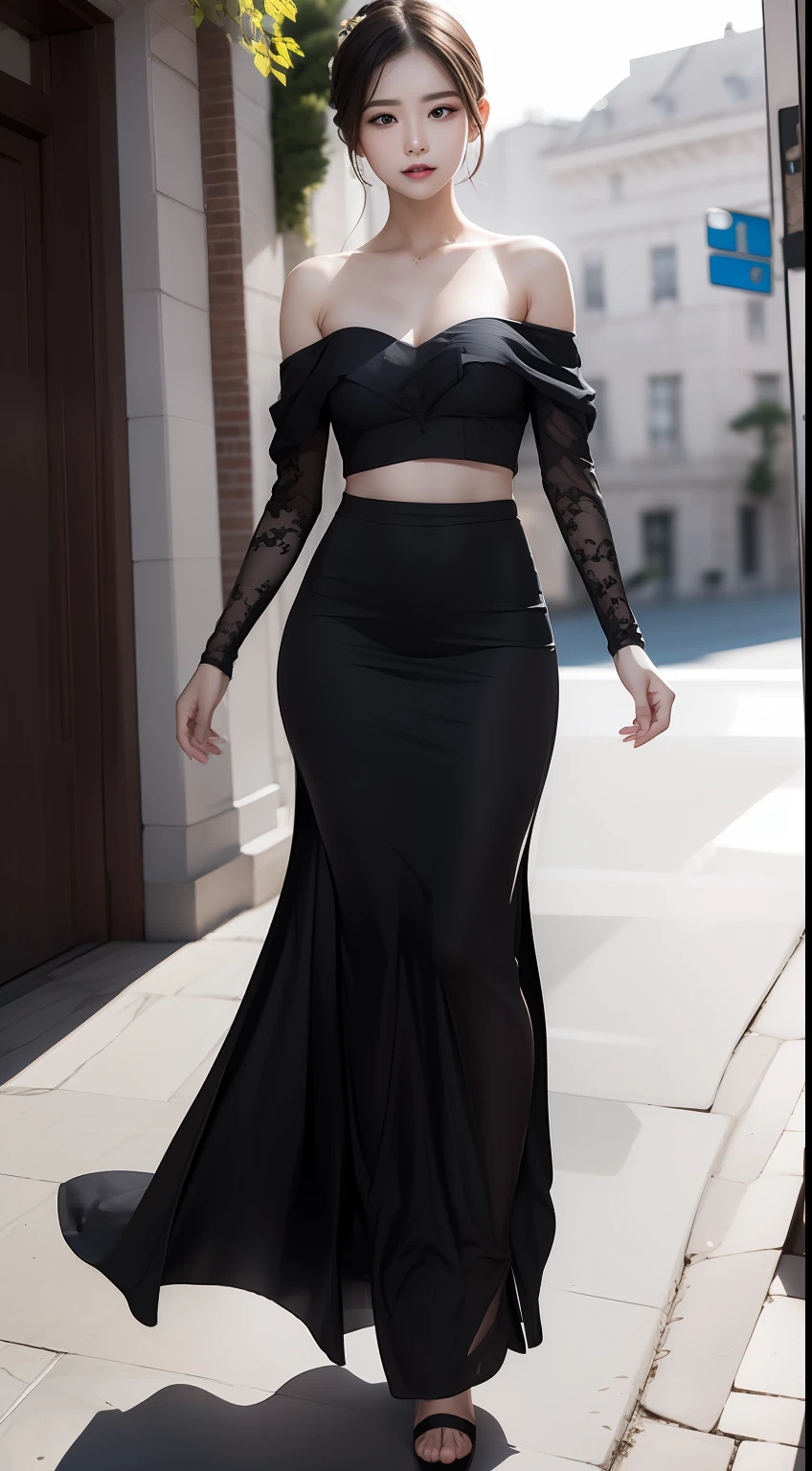 (Masterpiece:1.2), (Best quality), (Full body like:1.3) ,(Ultra detailed), (8K, Intricate), (Lens 135mm,F1.8), (Photorealistic)(Black background:1.3), Portrait photography,(cropped shoulders),On a walk,Side lighting,Edges are lit,Best shadow,Area light source,Perfect anatomy,Perfect face shape,Perfect for women,First-class female body,Refines skin texture,Fine cloth pattern,Meticulous beauty,Delicate and delicate skin,highlydetailed skin,paleskin,Delicate hair,glistning skin,(dynamicposes),