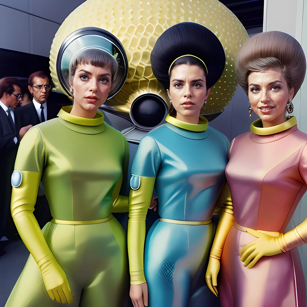 4k image from a 1960s science fiction film by Wes Anderson, Filme O Grande Hotel Budapeste, pastels colors, Young people wearing retrofuturistic alien glasses and holding colorful suitcases and chests on the bus, Retro-futuristic fashion clothes from the 60s with old robots, Luz Natural, Psicodelia, futurista estranho, retro-futurista, photo-realistic, Sharp background details.