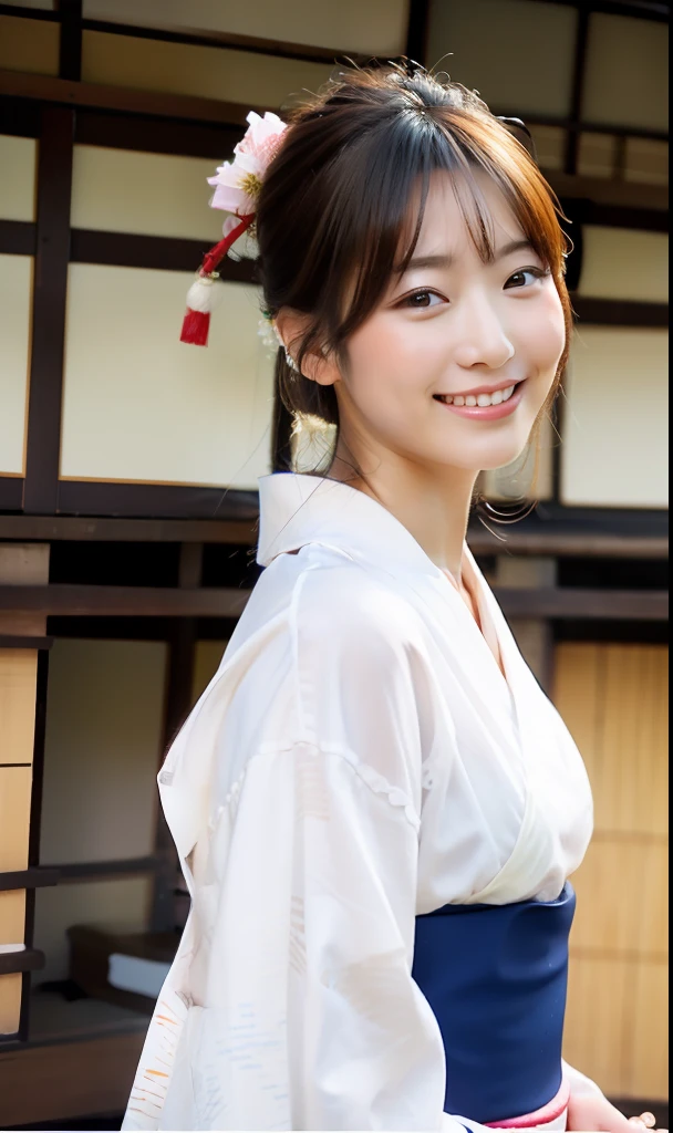 ultra-detailliert, hight resolution, ighly detailed, top-quality, masterpiece、(Japanese Yukata)、((natta))、Beautiful woman、Scenery that feels like summer、Protruding chest、The whole body is shown、NFSW、A smile