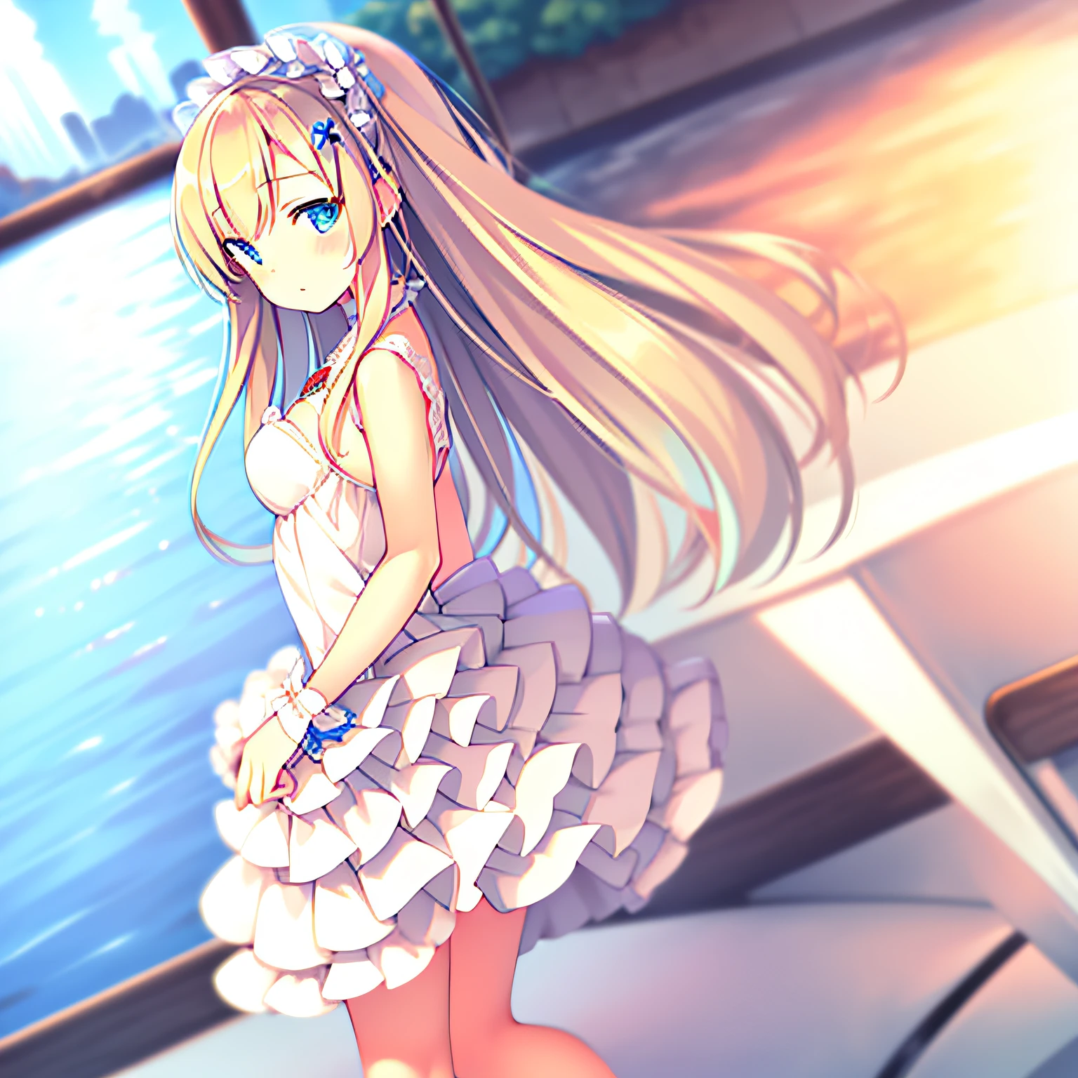 Saratoga (warship girls r),((Masterpiece)), (((Best quality))), ((Ultra-detailed)), ((illustration)), ((Disheveled hair)), ((frilld)), (1 girl), (Solo)，wedding gown,white backgrounid