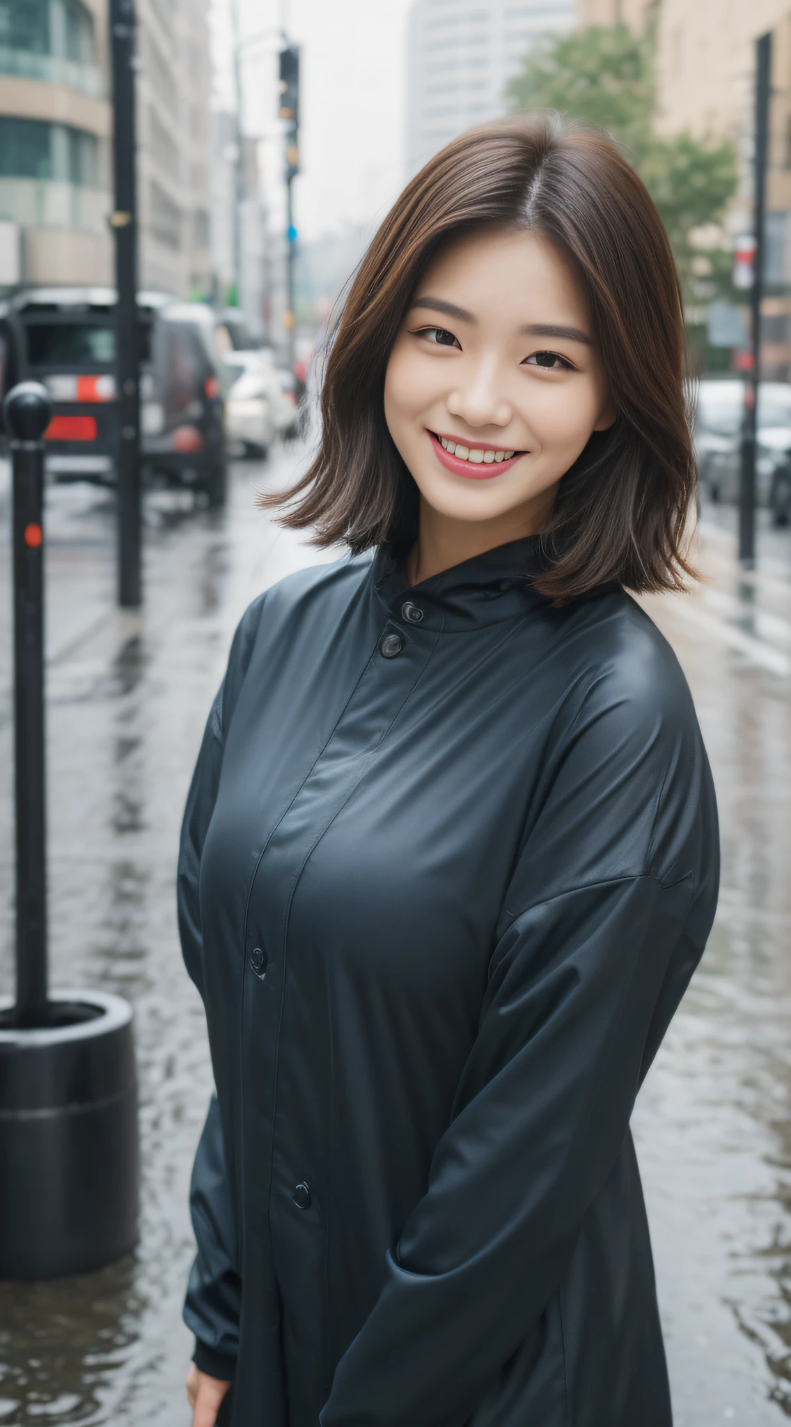 ((Best Quality, 8K, Masterpiece:1.3)), Focus: 1.2, Perfect Body Beauty: 1.4, Buttocks: 1.2, ((Layered Haircut, Breasts: 1.2)), (Wet Clothes: 1.1), (Rain, Street:1.3), Bandeau Dress: 1.1, Highly Detailed Face and Skin Texture, Fine Eyes, Double Eyelids, Whitening Skin, Long Hair, (Shut Up: 1.3), Smile