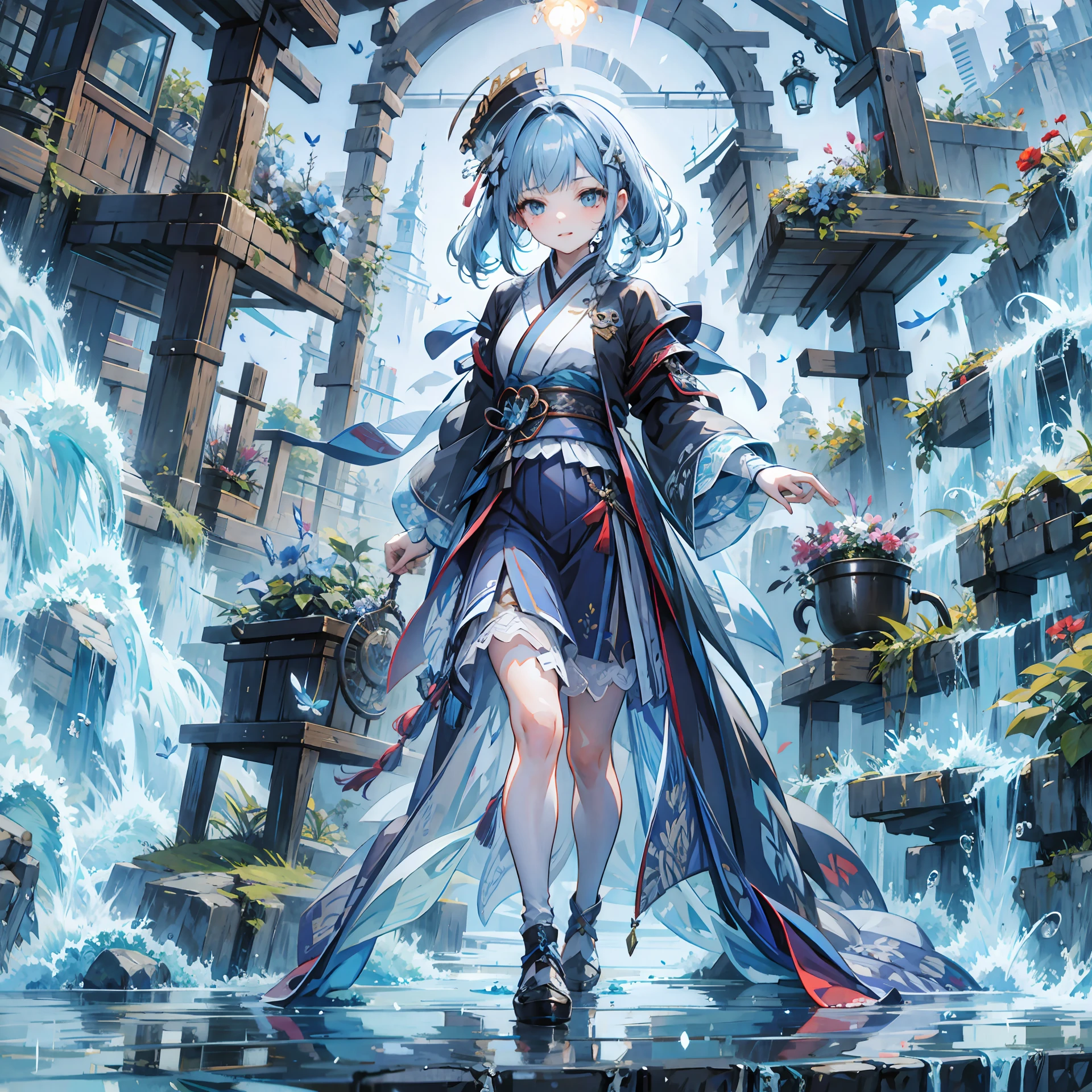 (masterpiece:1.2), best quality, masterpiece , original, extremely detailed wallpaper, (extremely detailed CG:1.2),
[(white background:1.5)::5], isometric, 1 girl, mid shot, (full body:1.2), kamisato ayaka (springbloom missive), kamisato ayaka, official alternate hairstyle, official alternate costume, blunt bangs, butterfly hair ornament, hair flower, blue dress, grey eyes, light blue hair, mole under eye,
mannequin,