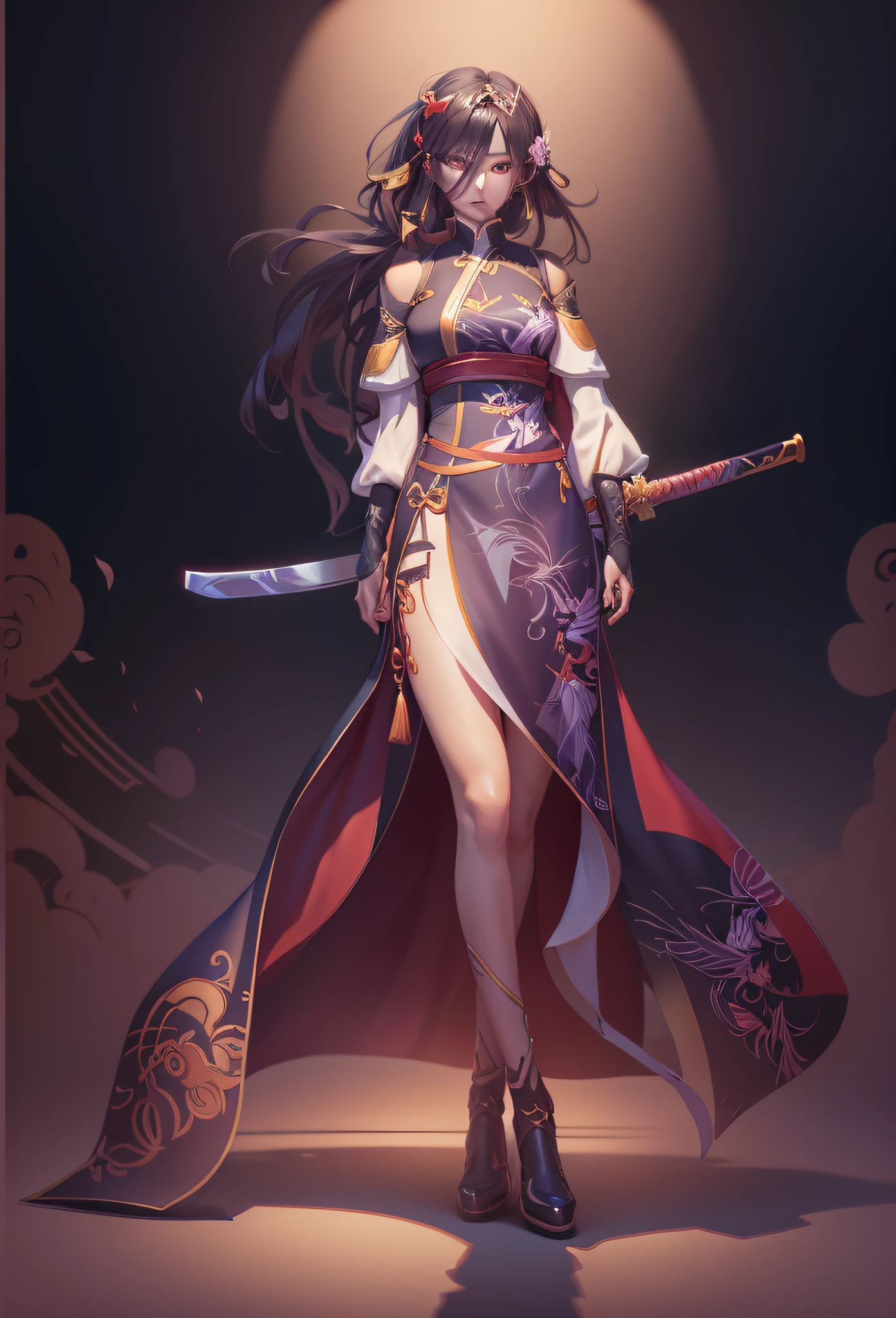 Anime characters with sword and long sleeve dress, Katana Zero video game character, Onmyoji detailed art, full-body xianxia, onmyoji, full-body wuxia, female anime character, she is holding a katana sword, Ayaka Genshin impact, Female action anime girl, anime full body illustration, official character art
