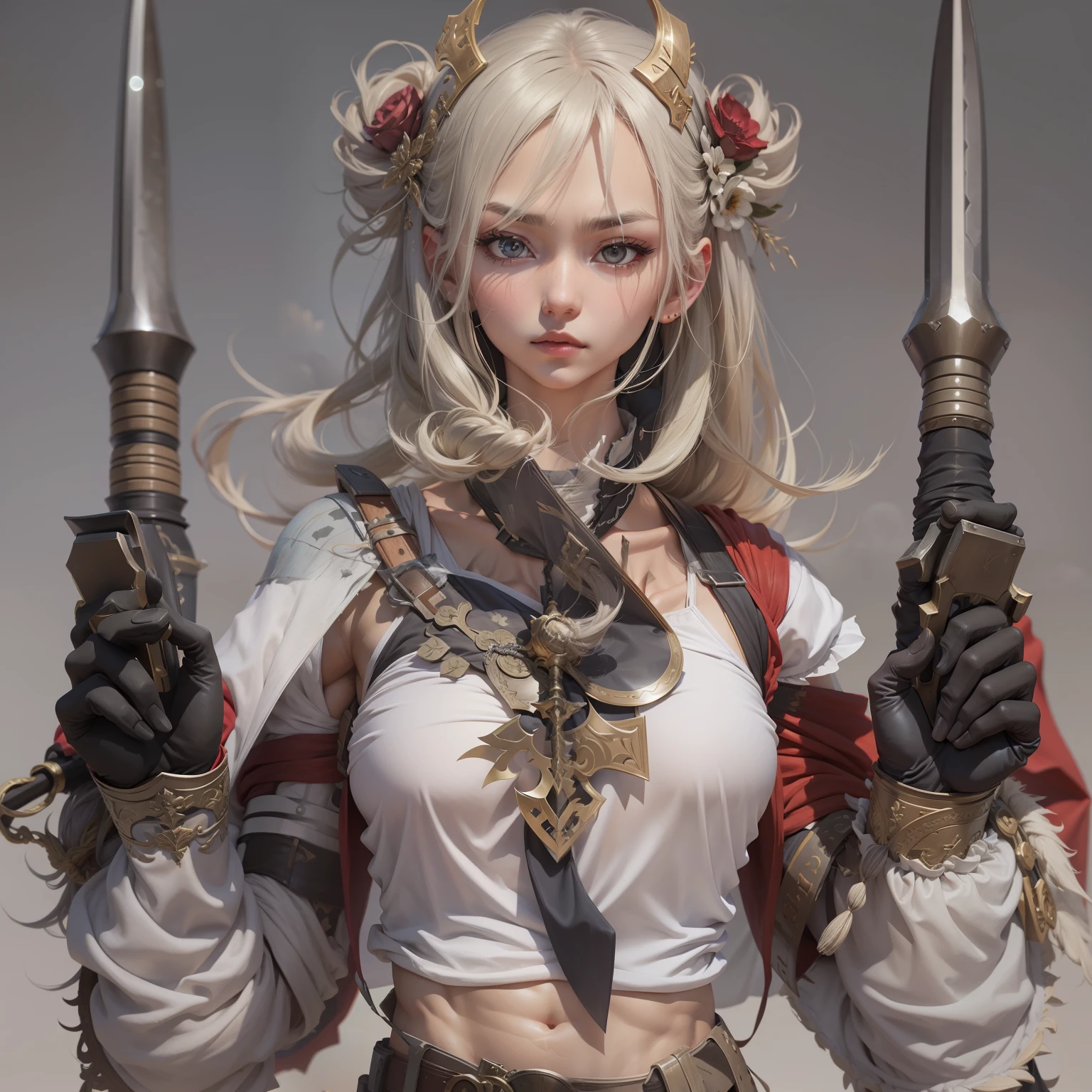 3 d model,Cupcakes, arma, The sword, halter, holdingweapon, 32K, Linen cloak, Top quality, Masterpiece:Faust,,1boys, long whitr hair, clouds, On your stomach, (tmasterpiece,k hd,hyper HD,16k),clutching a sword, buliding, Reflectors, bloods, Eastern Asia, Weapon focus, Skysky, brunette color hair, knifes, trouser, firey, banya, The clothes ar, bandagens, sword sheath, Masks, 独奏