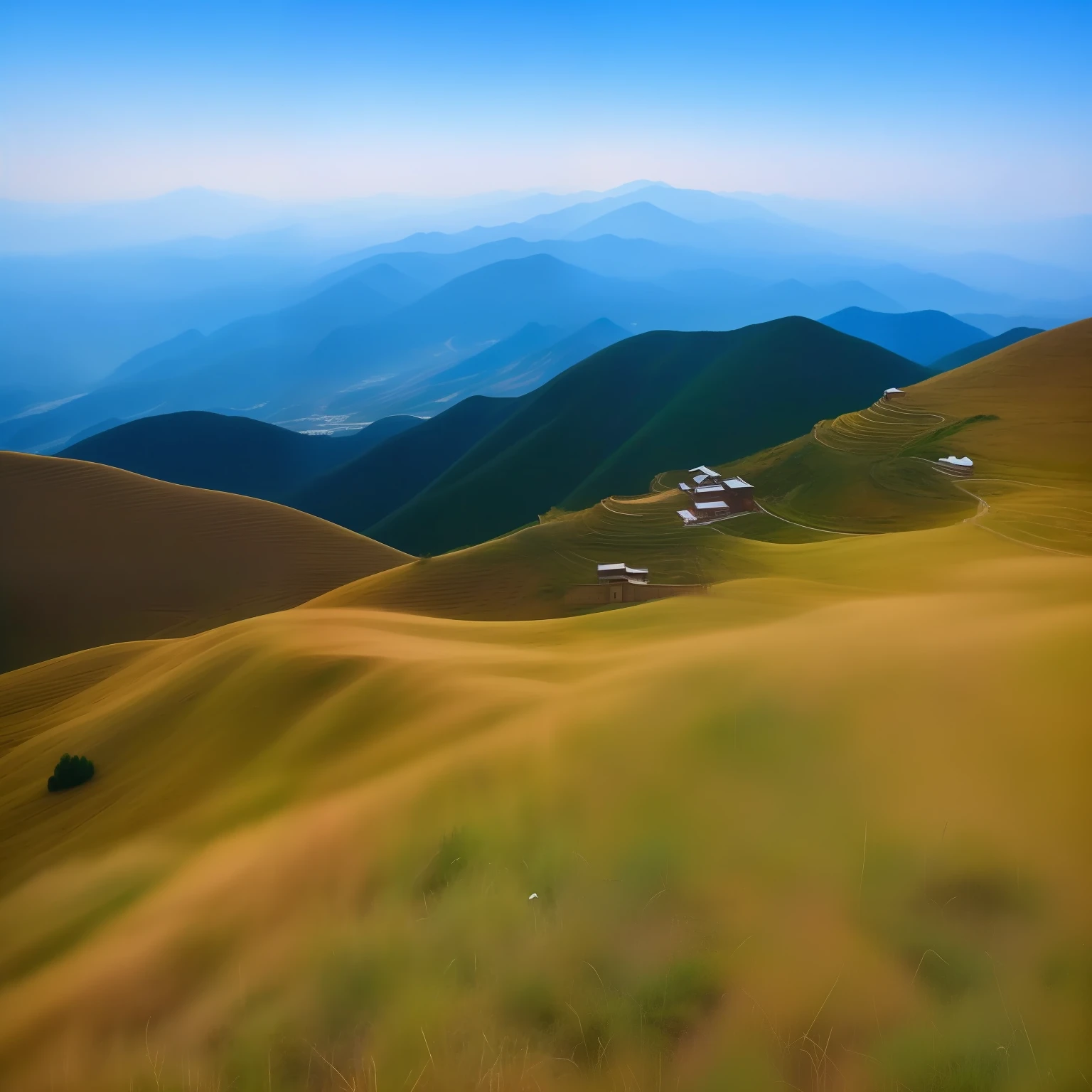High-altitude overlooking,Quiet,Empty ground,the soft light,Delicate details,Natural views。