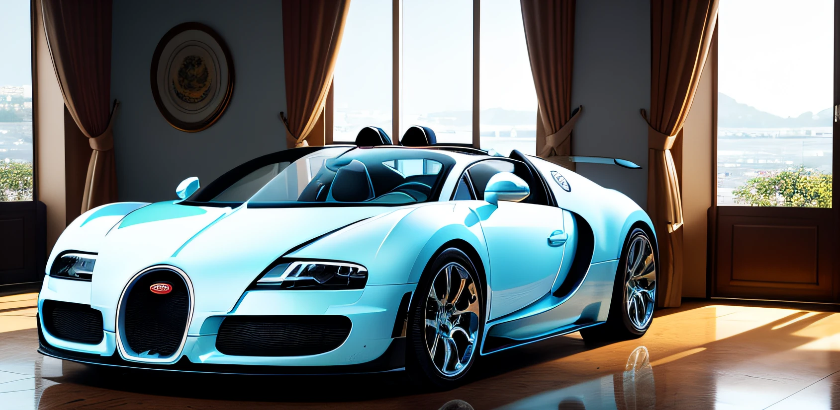 bugatti veyron, parado, in an apartment in the morning, obra-prima, melhor qualidade, alta qualidade, lifelike lighting, cinematic lighthing, alta resolução, sharper, em foco, (detalhes intrincados: 0.9), (hdr, hiperdetalhado: 1.2)