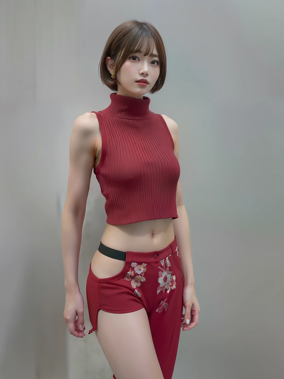 Agirl, short hair ,red clothes, realistic, ultra detail, 70 mm lens,