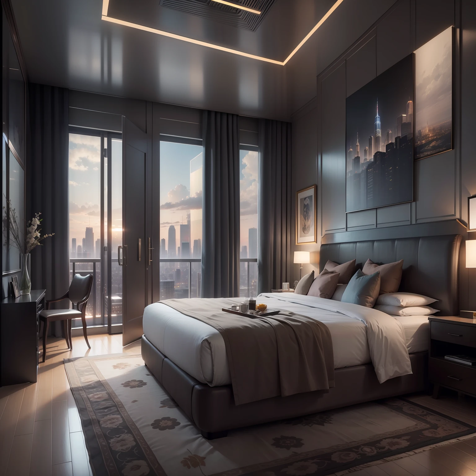 Skyscraper Hotel Rooms　top-quality　a gorgeous　rich　high class　​masterpiece　超A high resolution