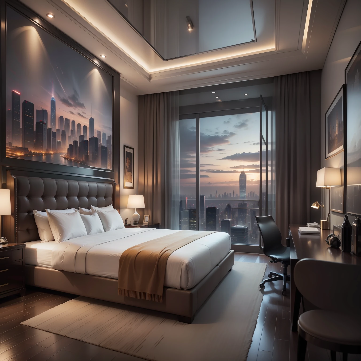 Skyscraper Hotel Rooms　top-quality　a gorgeous　rich　high class　​masterpiece　超A high resolution