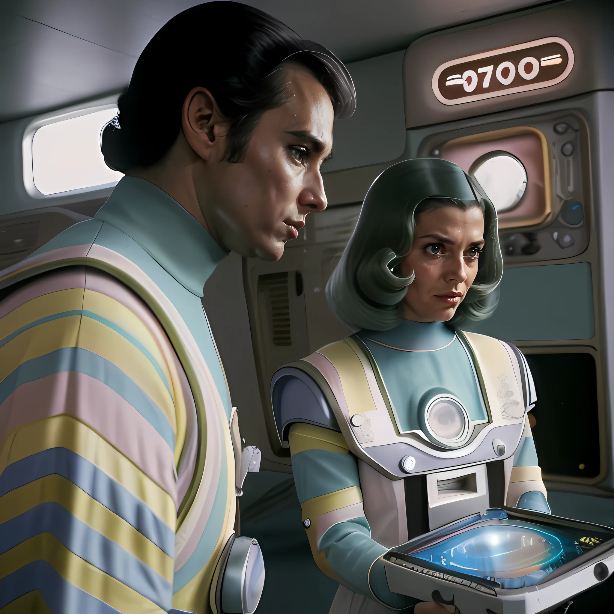 4k image from a 1960s science fiction film by Wes Anderson, Filme O Grande Hotel Budapeste, pastels colors, Young people wearing retrofuturistic alien masks and holding colorful suitcases and trunks on the bus, Retro-futuristic fashion clothes from the 60s with old robots, Luz Natural, Psicodelia, futurista estranho, retro-futurista, photo-realistic, Sharp background details.