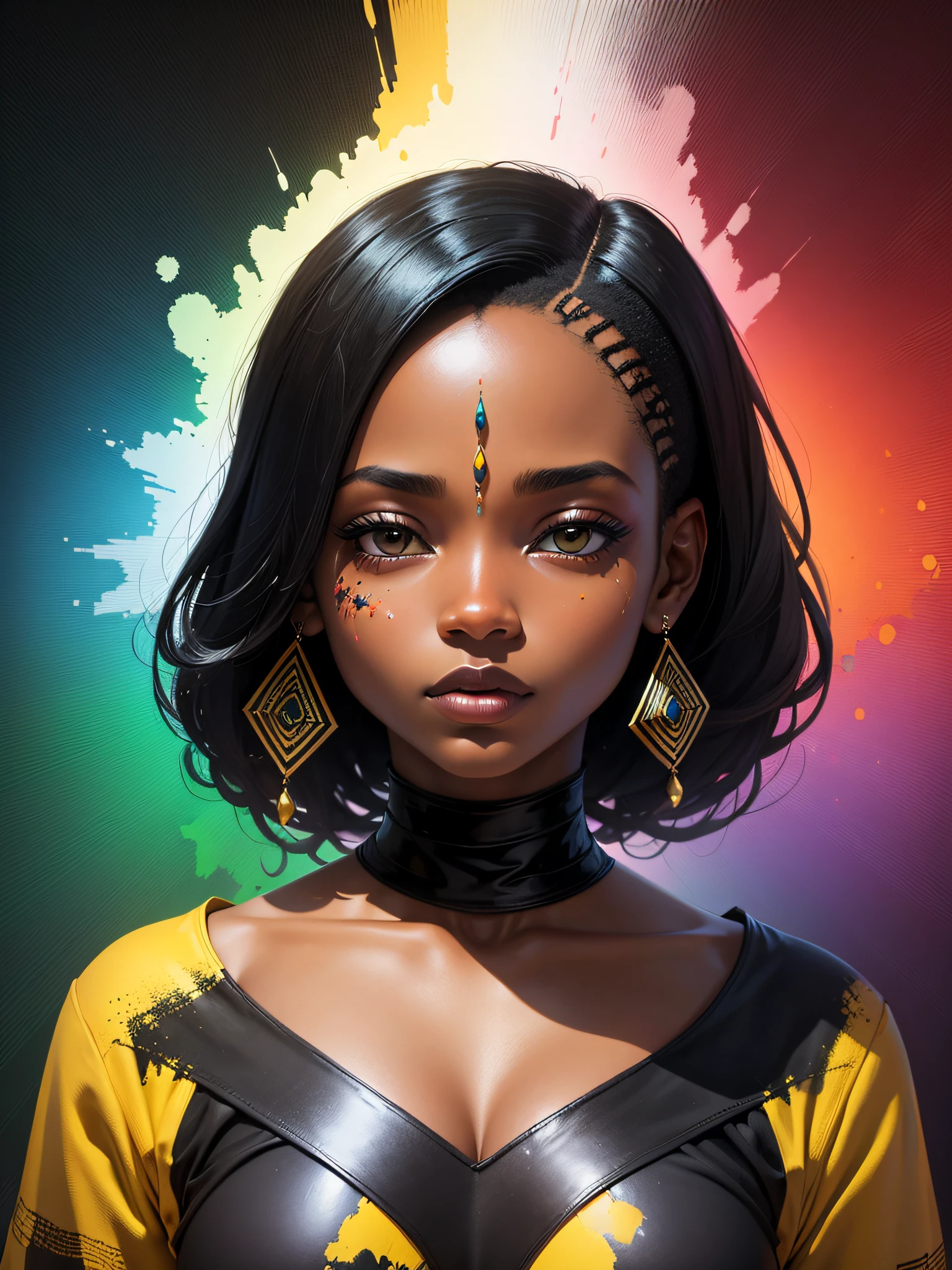 imagem de rosto de uma mulher negra estilo roupas africanas, Dispersion using paints, fundo de quadros dinamicos de imagens originais africanas --auto
