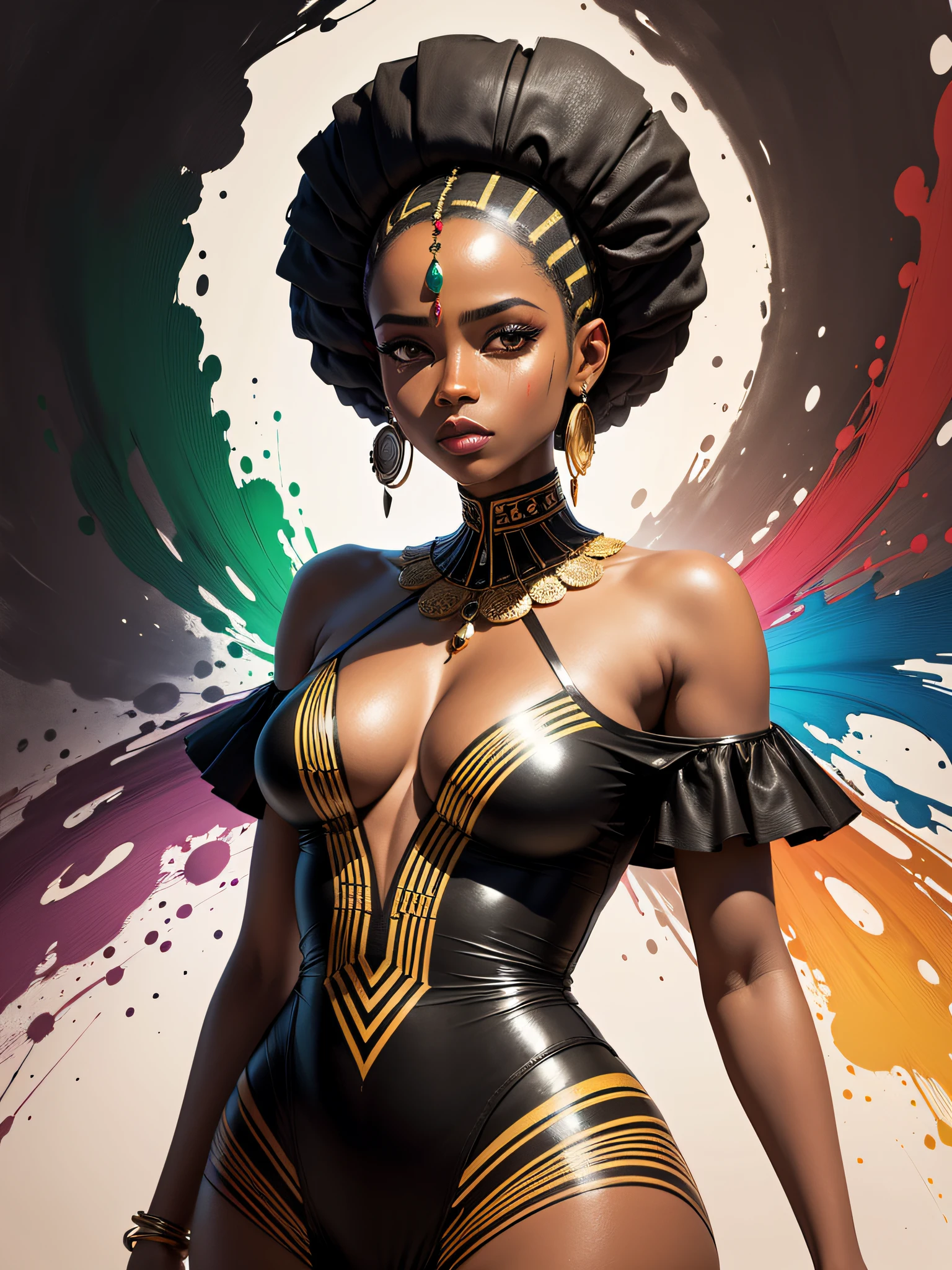 imagem de rosto de uma mulher negra estilo roupas africanas, Dispersion using paints, fundo de quadros dinamicos de imagens originais africanas --auto