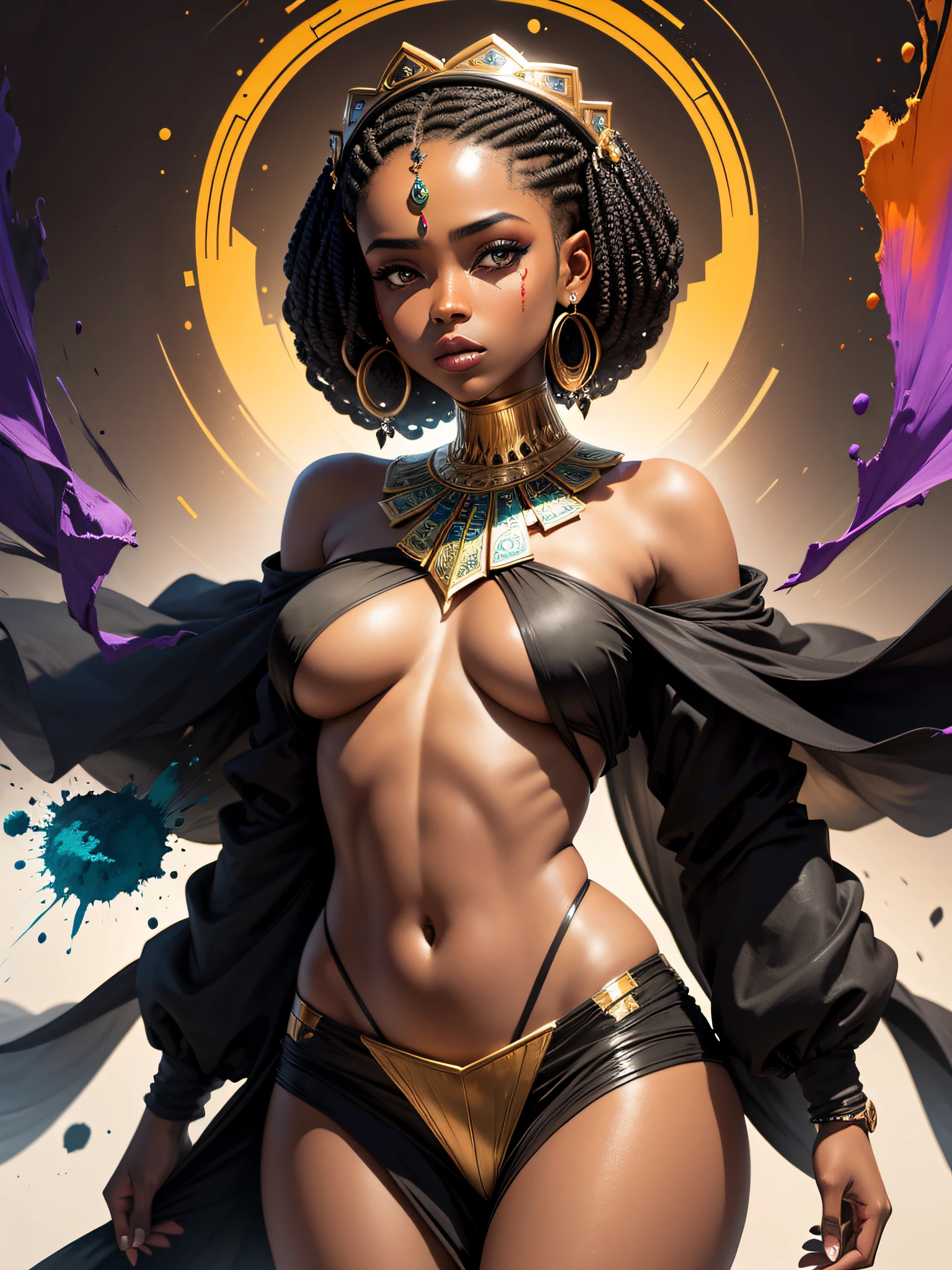 imagem de rosto de uma mulher negra estilo roupas africanas, Dispersion using paints, fundo de quadros dinamicos de imagens originais africanas --auto