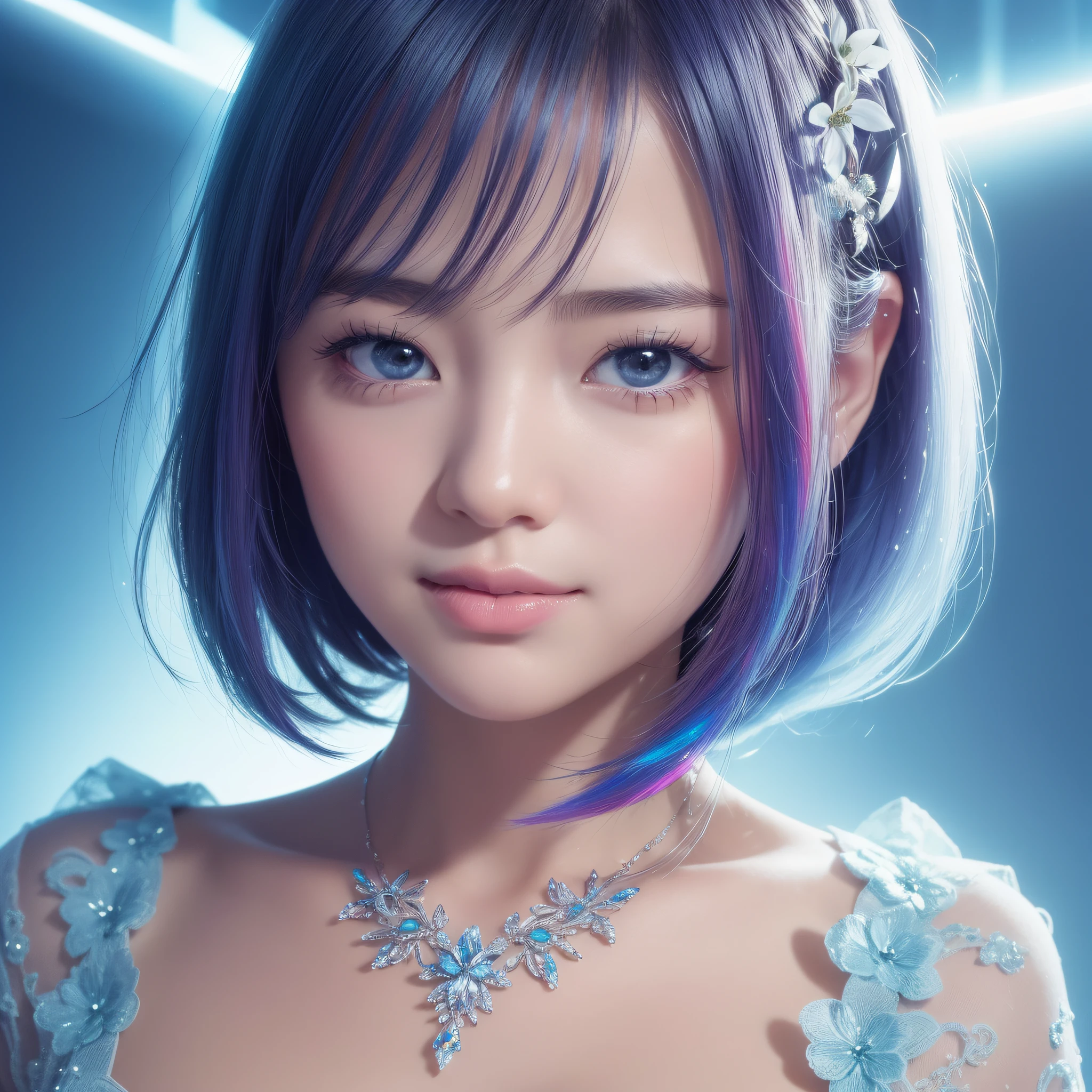Face Close-up、Face Zoom、Face Close-up、Face Zoom、1人の女性、write、Face Close-up、Face Zoom、(Raise the corners of your mouth and smile、Open your mouth a little、lipgloss)、dreamlikeart、Highly detailed airbrush art(((Ultra CG))、intricate detailes、Volumetric lighting、(masterpiece:1.2)、(top-quality)、4K、The ultra-detailliert、Highly detailed colorful details、(Irridescent color:1.2)、(Bright lighting、Atmospheric lighting)、dream-like、Magical、dynamic compositions、Ray traching、The mirror reflects light、Shallow depth of field、ultra-detailliert、mixing exposure、nffsw