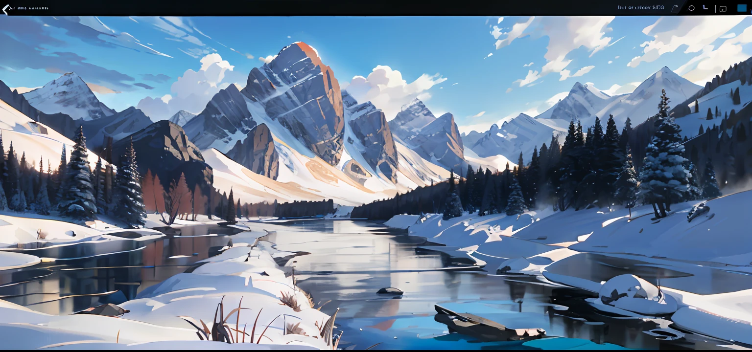 highres, absurdres, masterpiece, high quality, highly detailed, scenery of a mountain range, forest, nature, river