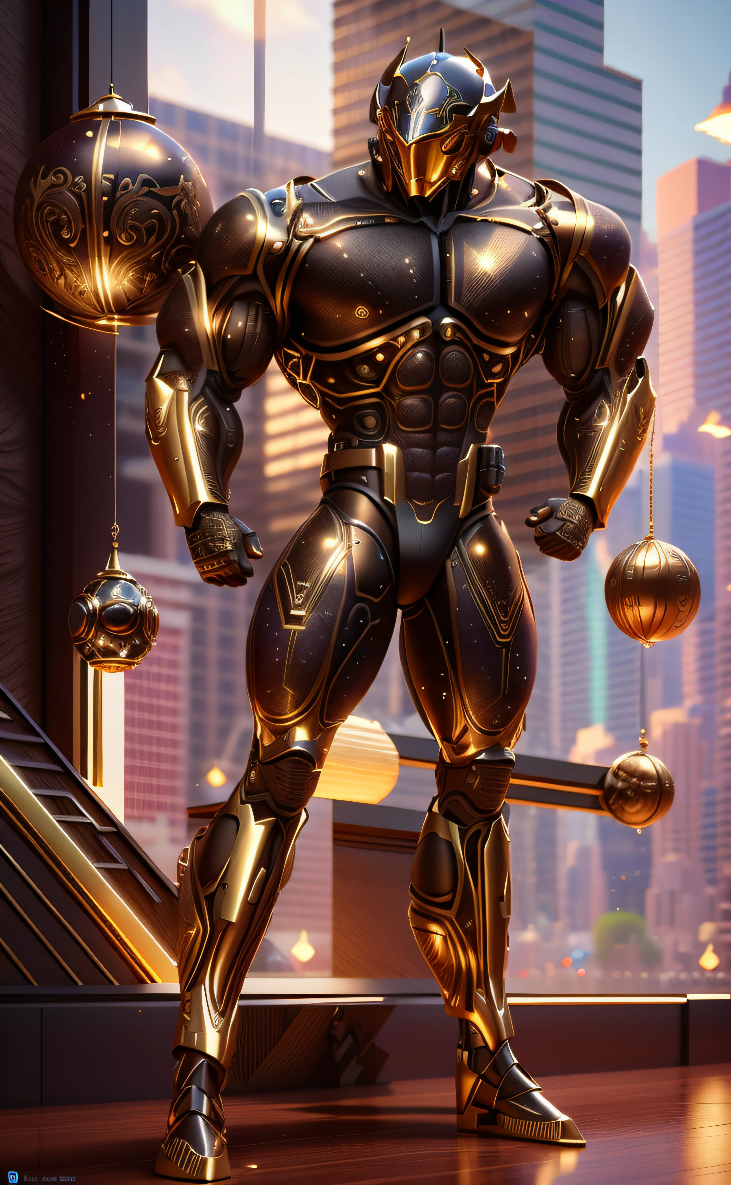 um homem musculoso, preto com dourado, 3D-rendering, Hyper-realistic graphics, 3D-rendering, 8k, NVIDIA, RTX 4090 | |, ray tracing, Bokeh, Galaxy scenery,