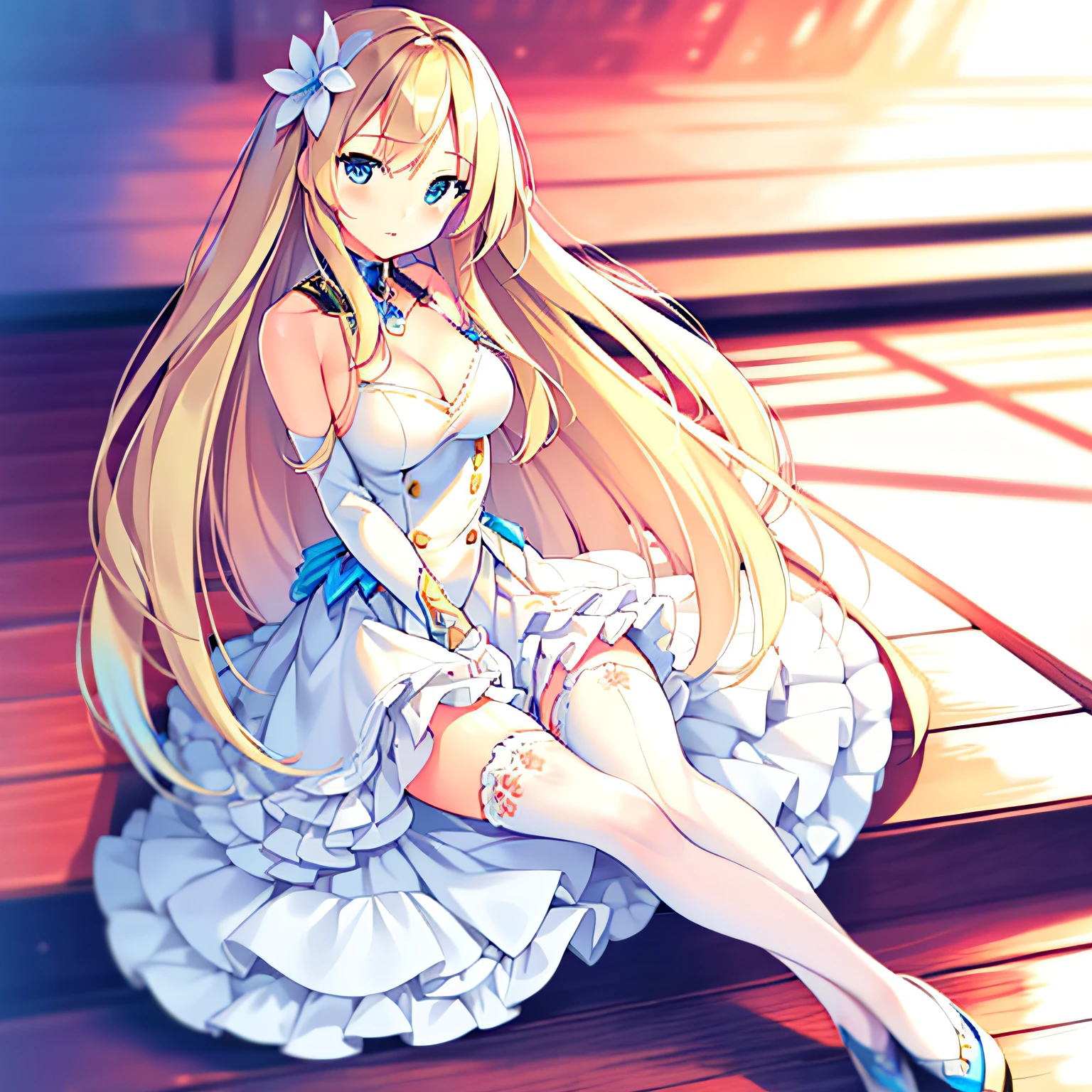 Saratoga (warship girls r),((Masterpiece)), (((Best quality))), ((Ultra-detailed)), ((illustration)), ((Disheveled hair)), ((frilld)), (1 girl), (Solo)anime barbie in white,